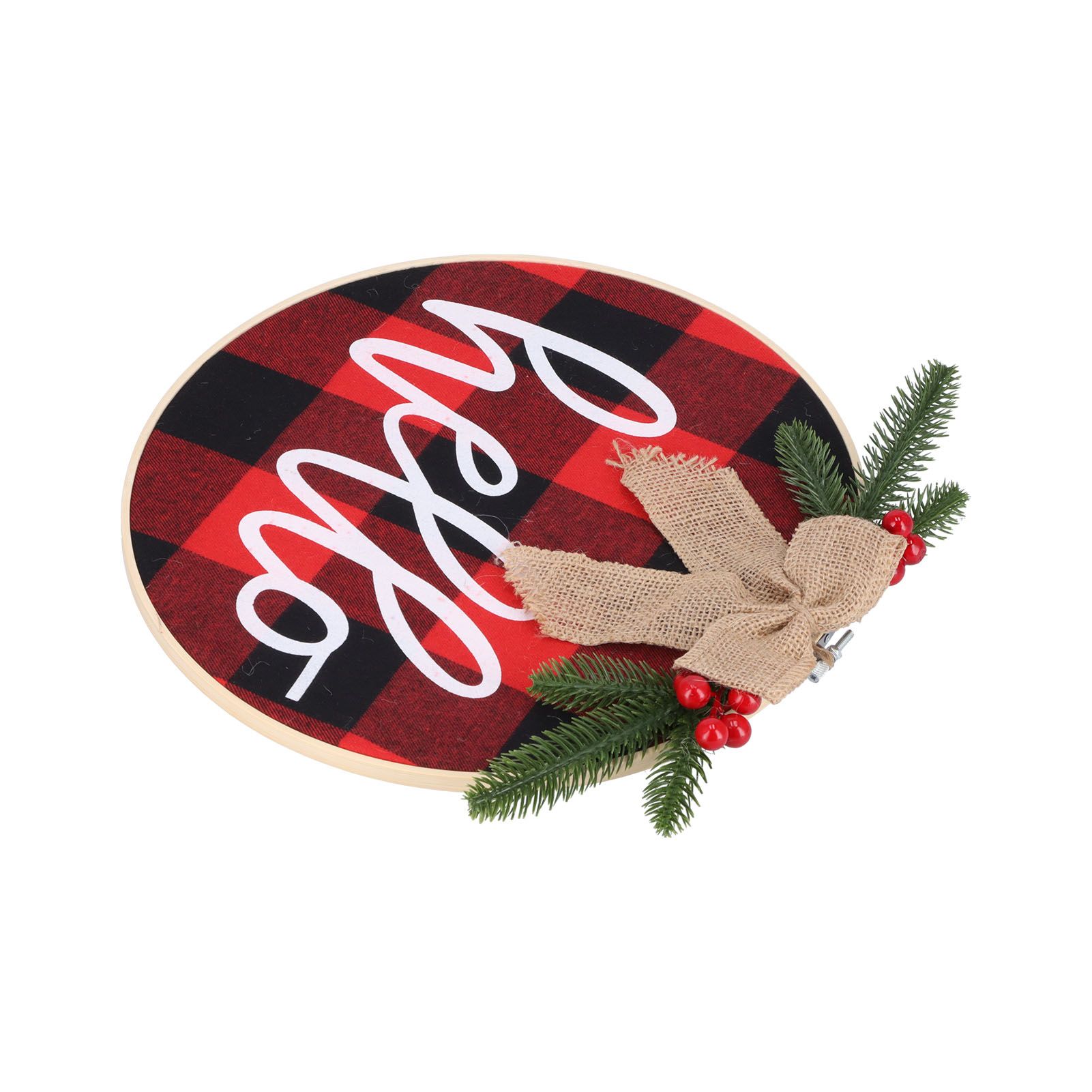 Hello Sign for Front Door Check Plaid Linen Round Front Door Wreaths for view 6