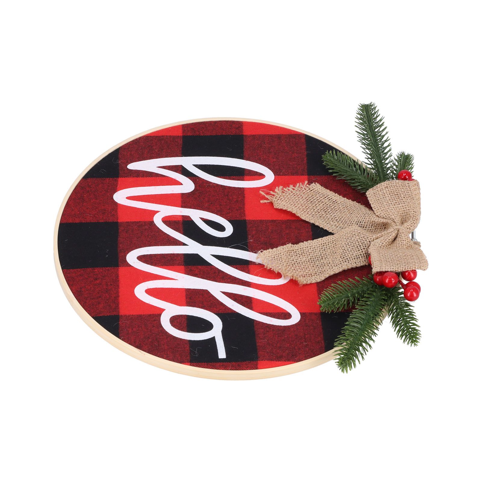 Hello Sign for Front Door Check Plaid Linen Round Front Door Wreaths for view 7
