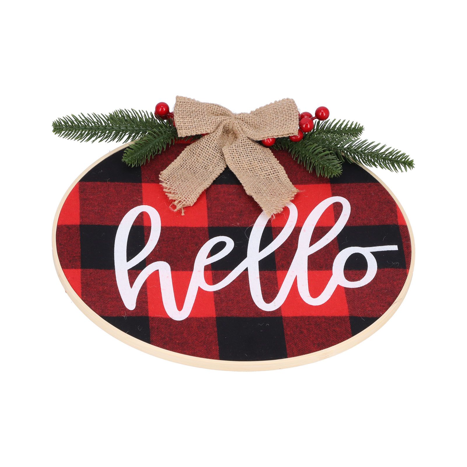 Hello Sign for Front Door Check Plaid Linen Round Front Door Wreaths for view 9