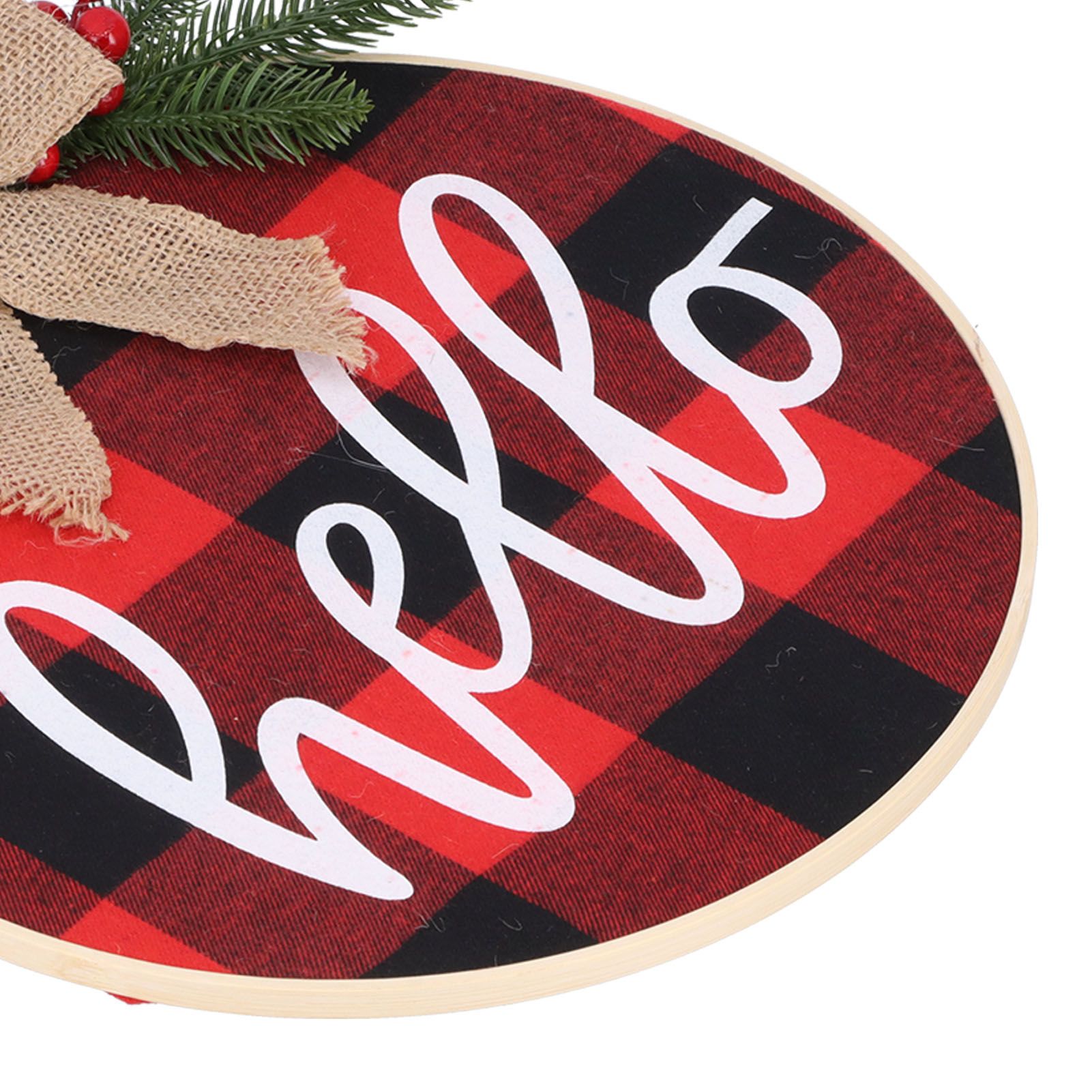 Hello Sign for Front Door Check Plaid Linen Round Front Door Wreaths for view 13
