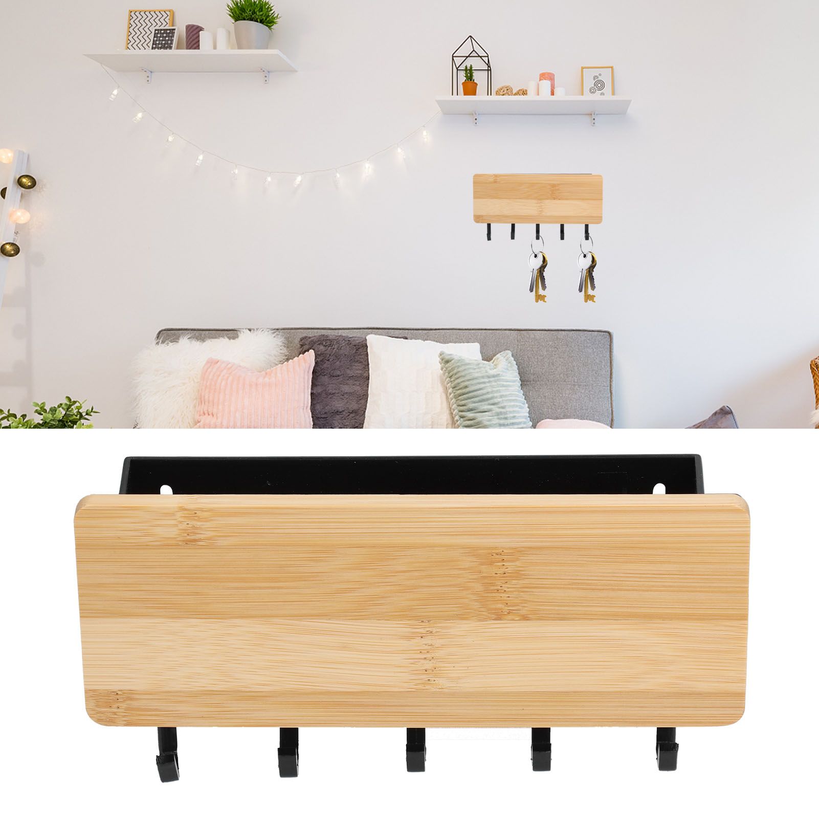 Wall Mounted Key Holder Bamboo Modern Anti Slip Key Hanger for Home Office view 11