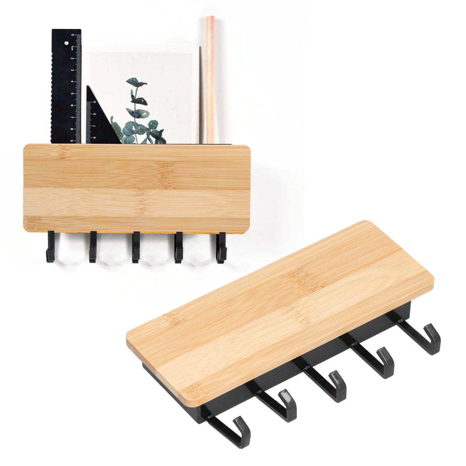 Wall Mounted Key Holder Bamboo Modern Anti Slip Key Hanger for Home Office view 12
