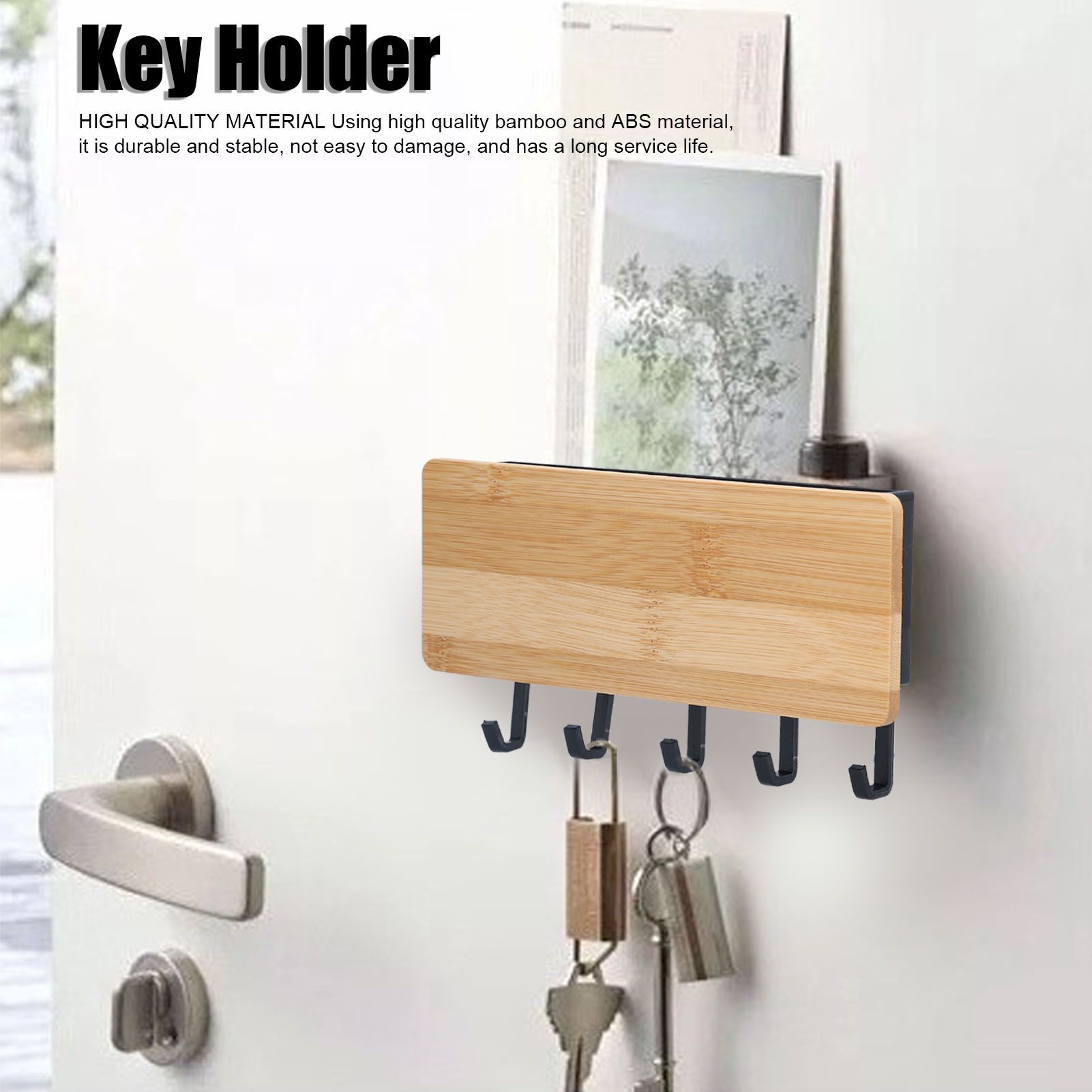 Wall Mounted Key Holder Bamboo Modern Anti Slip Key Hanger for Home Office view 14