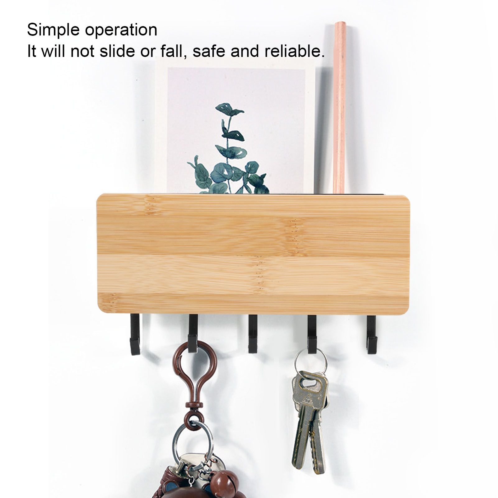 Wall Mounted Key Holder Bamboo Modern Anti Slip Key Hanger for Home Office view 15