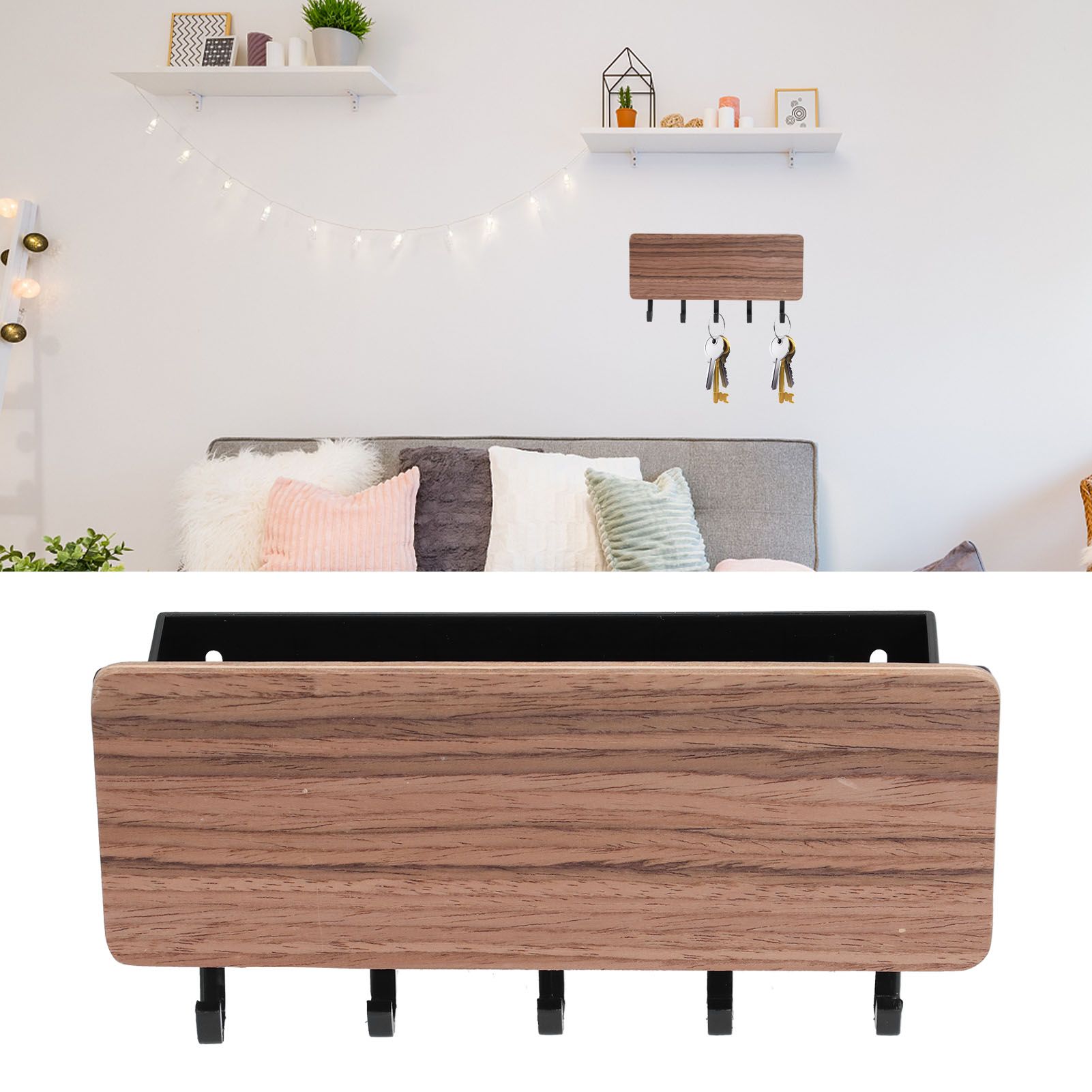 Wall Mounted Key Holder Bamboo Modern Anti Slip Key Hanger for Home Office view 11
