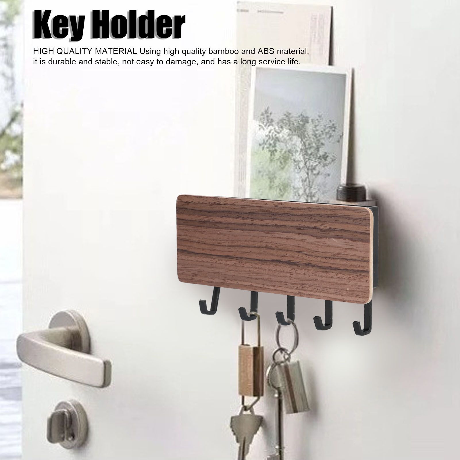 Wall Mounted Key Holder Bamboo Modern Anti Slip Key Hanger for Home Office view 14