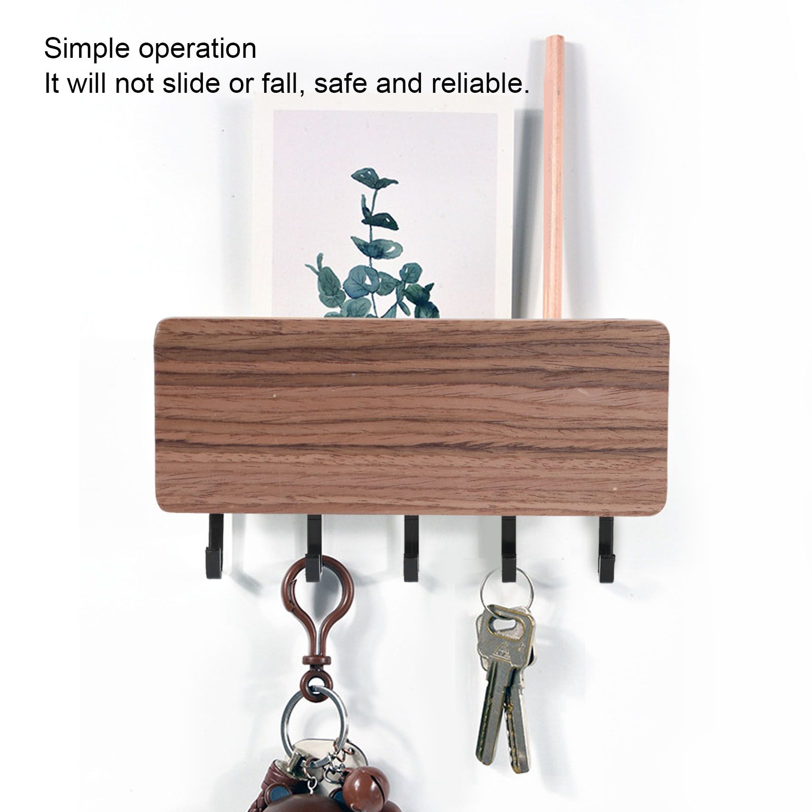Wall Mounted Key Holder Bamboo Modern Anti Slip Key Hanger for Home Office view 15