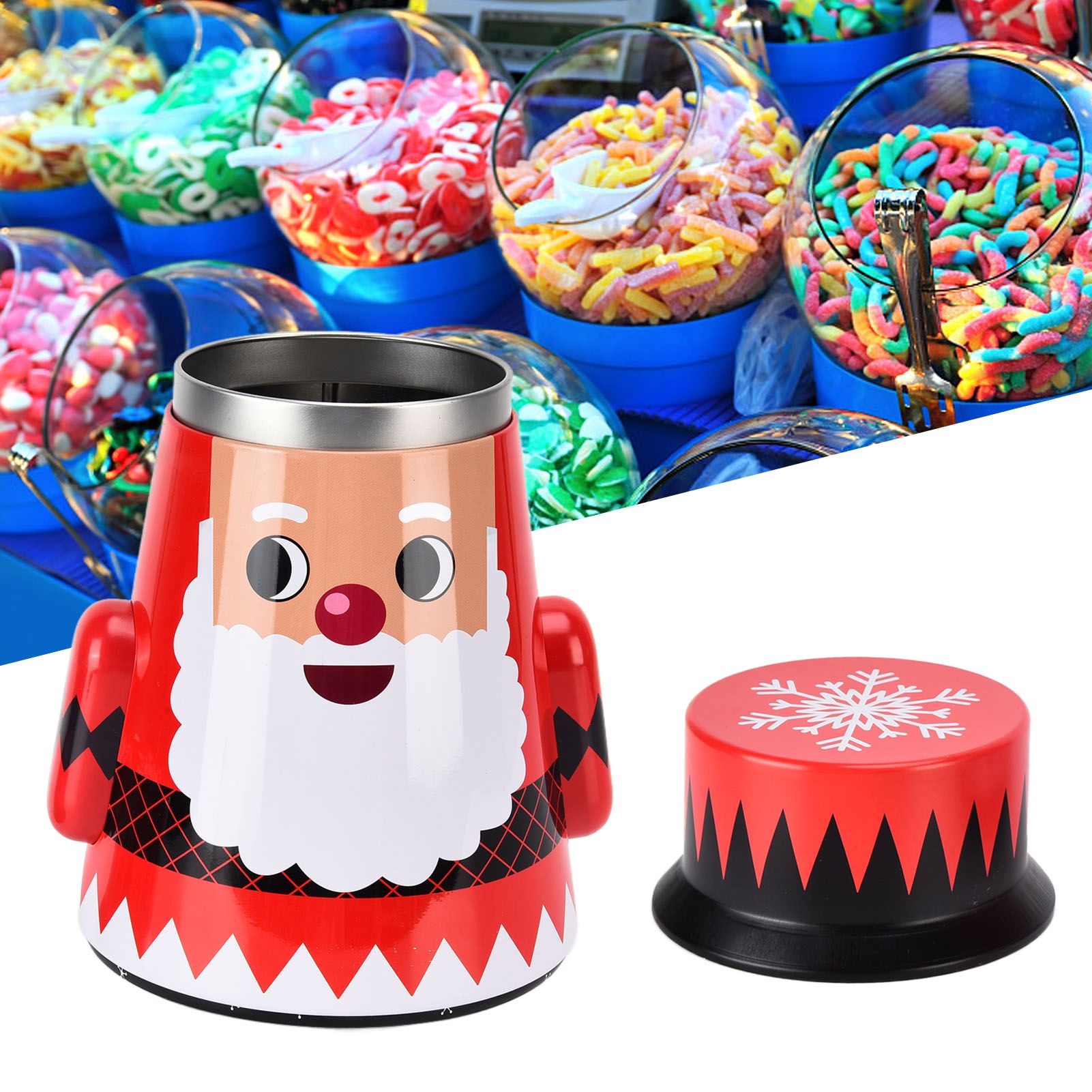 Christmas Candy Iron Box Roly Poly Design Santa Claus Snowman Candy Cans view 12