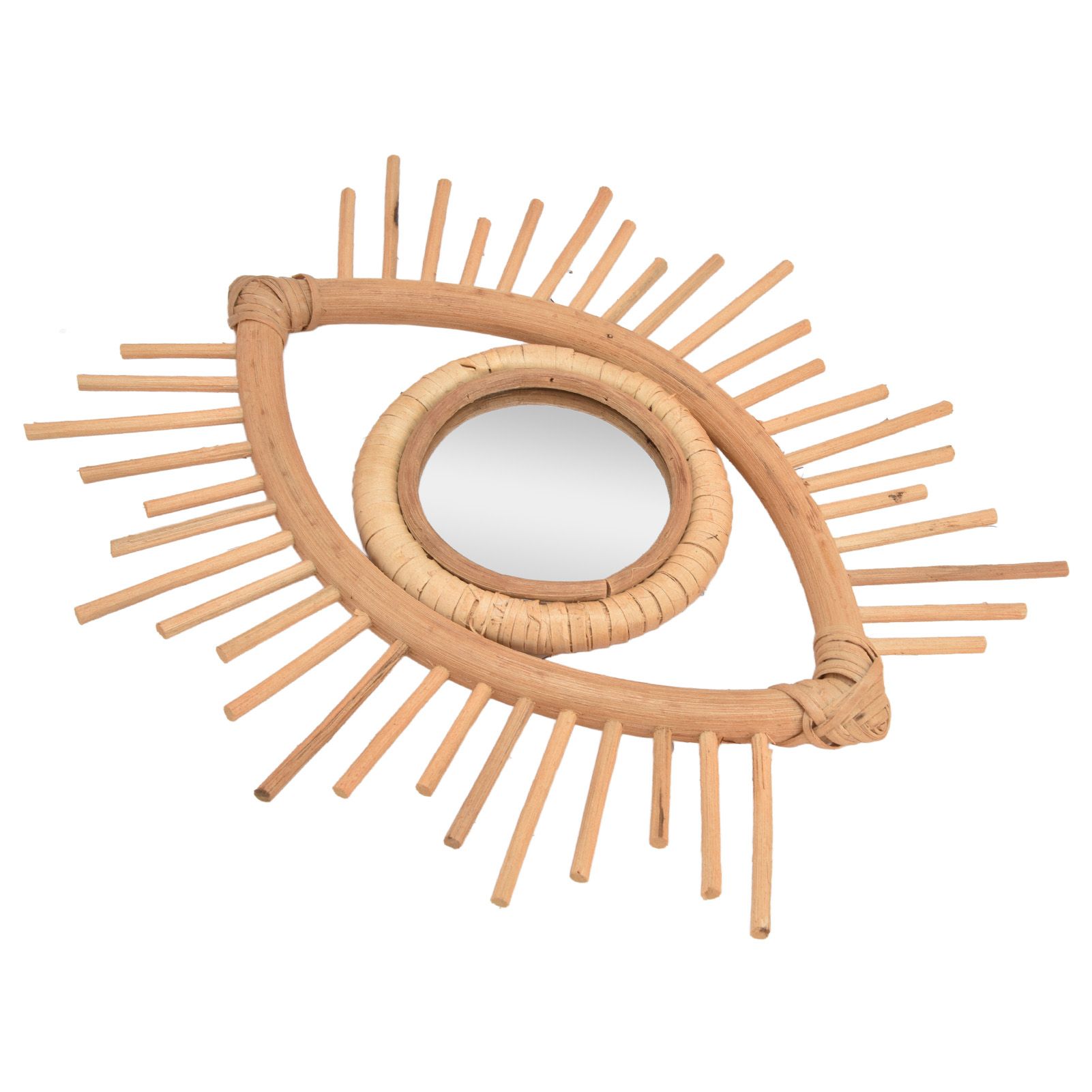 Nordic Makeup Mirror Rattan Woven Eye Shape Wall Hanging Mirror for Home Hotel view 9