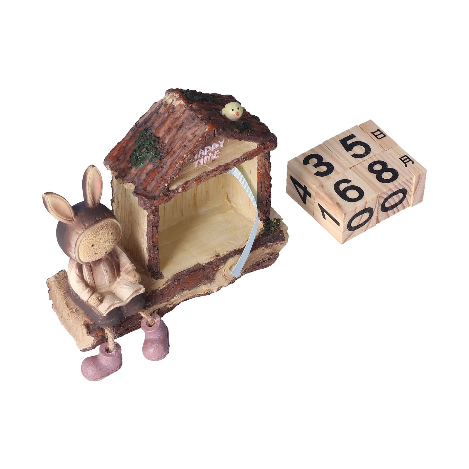 Rabbit House Calendar Cute Cartoon Wooden Block Home Decoration Calendar for view 3