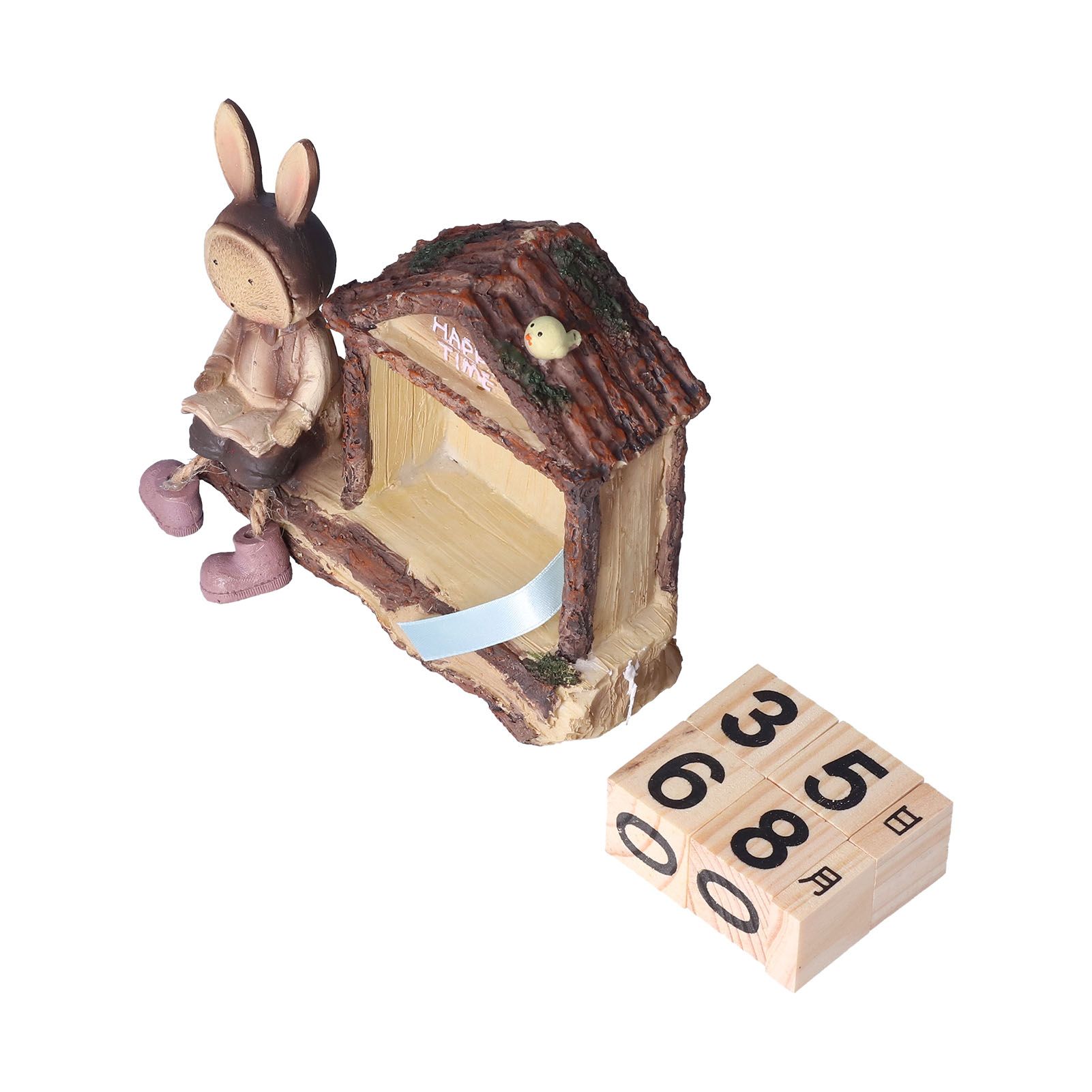 Rabbit House Calendar Cute Cartoon Wooden Block Home Decoration Calendar for view 4