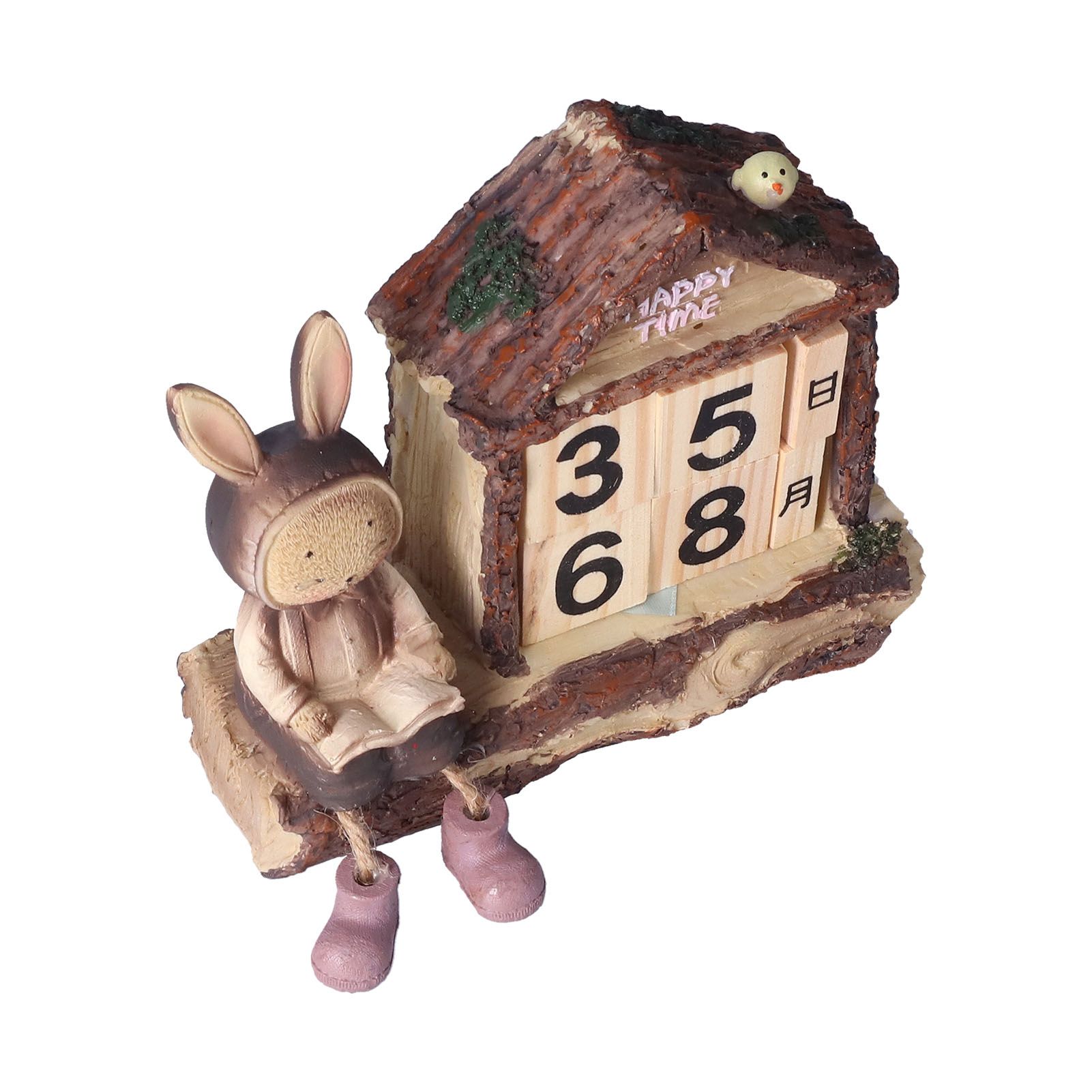 Rabbit House Calendar Cute Cartoon Wooden Block Home Decoration Calendar for view 5
