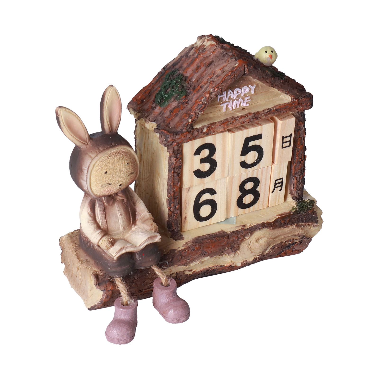 Rabbit House Calendar Cute Cartoon Wooden Block Home Decoration Calendar for view 6