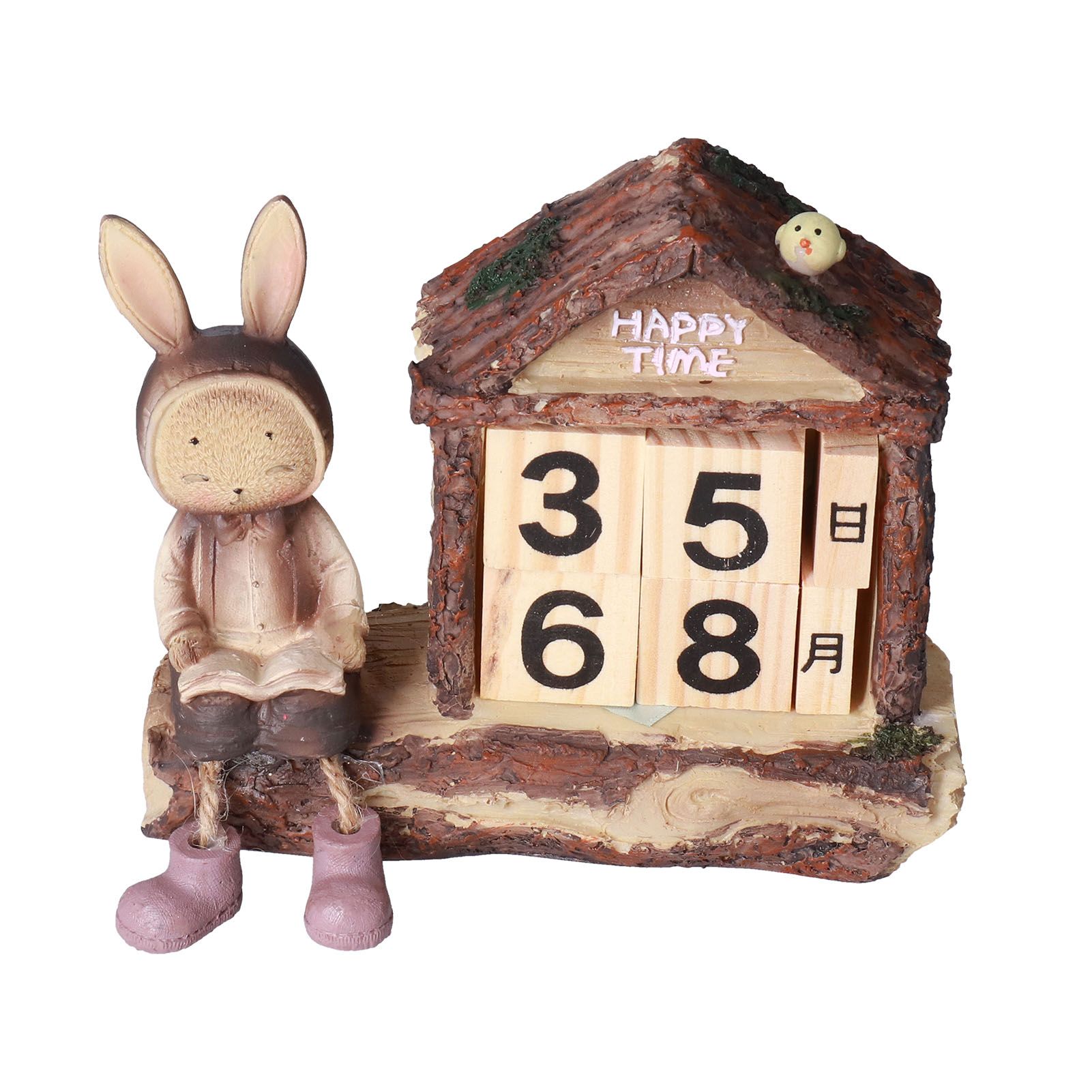 Rabbit House Calendar Cute Cartoon Wooden Block Home Decoration Calendar for view 8