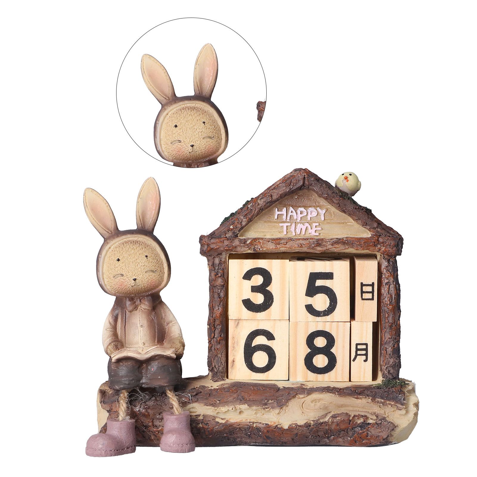 Rabbit House Calendar Cute Cartoon Wooden Block Home Decoration Calendar for view 9
