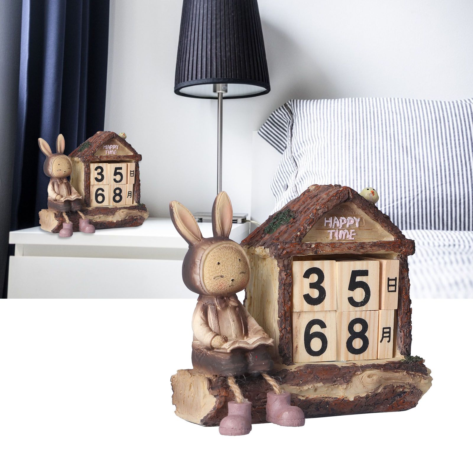 Rabbit House Calendar Cute Cartoon Wooden Block Home Decoration Calendar for view 11