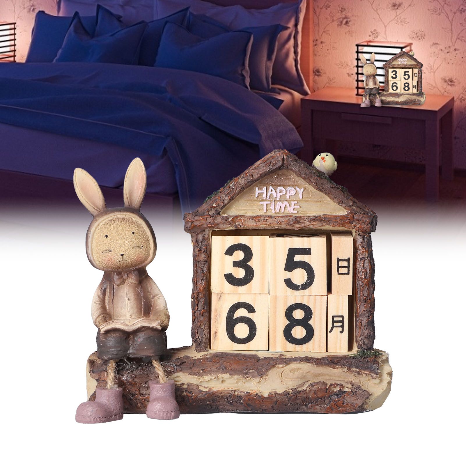 Rabbit House Calendar Cute Cartoon Wooden Block Home Decoration Calendar for view 12