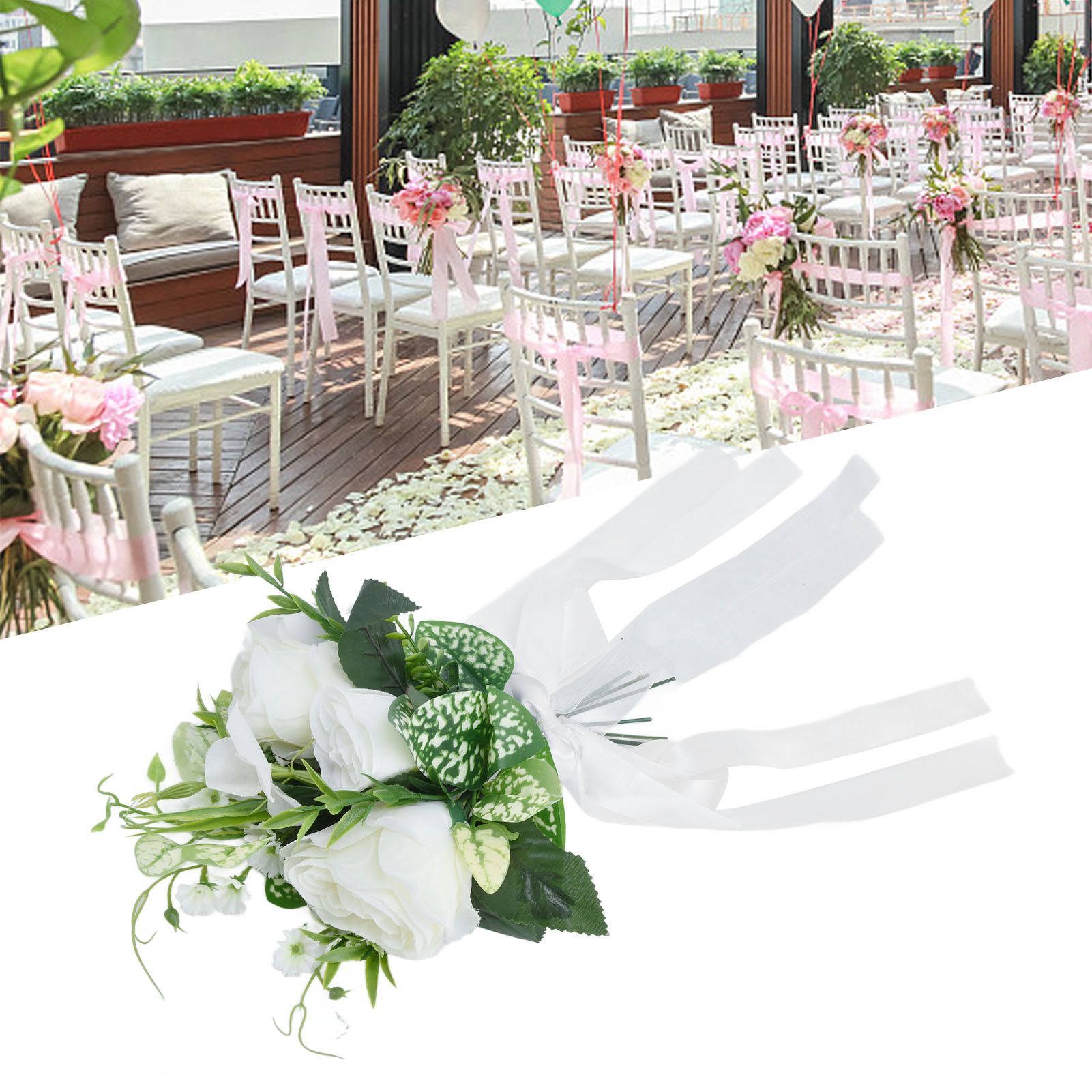 Wedding Aisle Chair Decorations Artificial Chair Flowers with Drapery for view 12