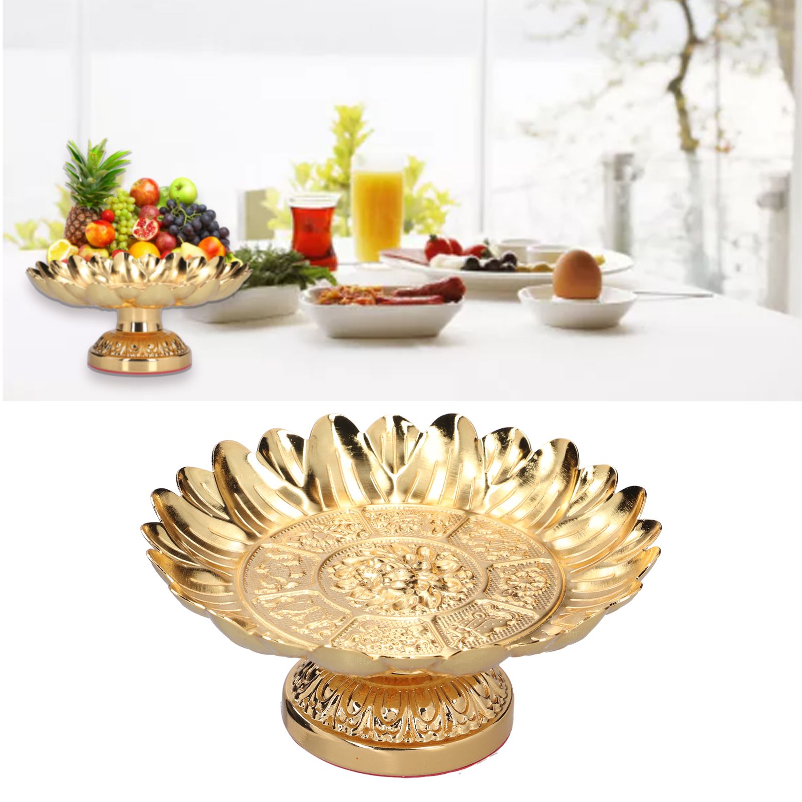 Fruit Tray Retro Style Flat Glossy Durable Alloy Decorative Plate for Temples view 12