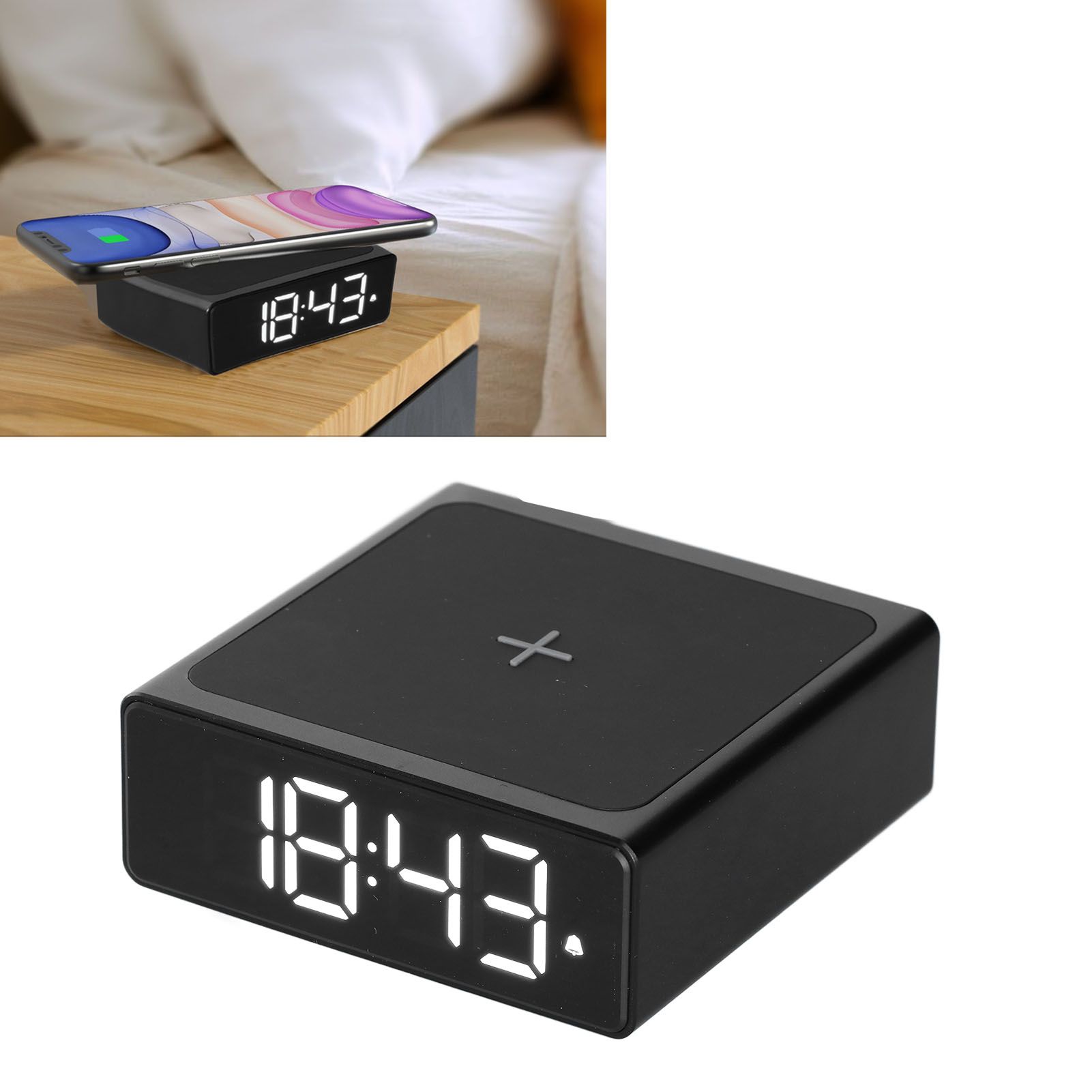 Digital Alarm Clock 3 In1 LED Desktop Digital Clock with Wireless Charging USB view 11