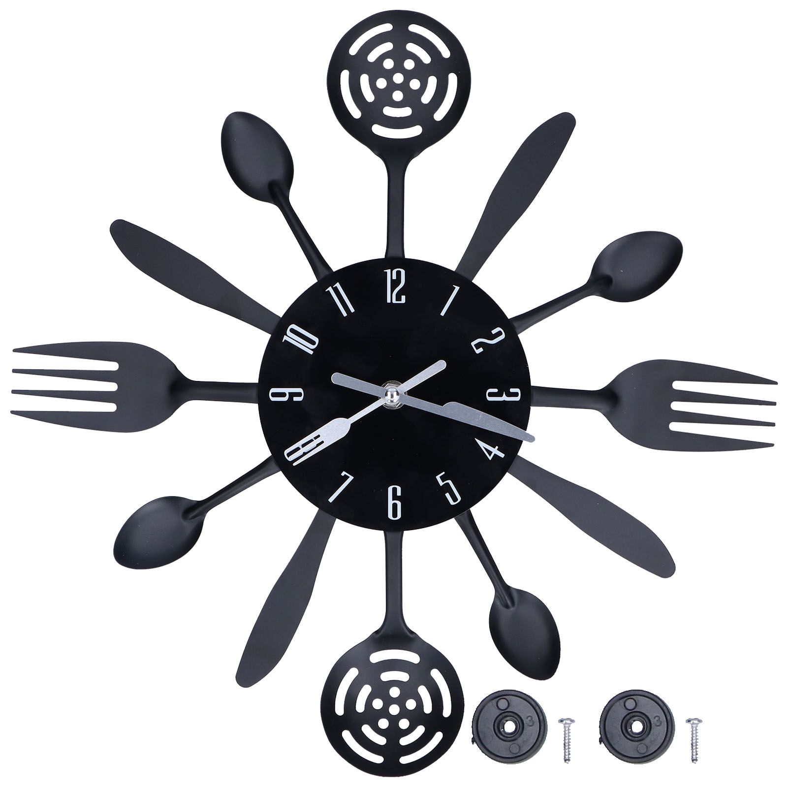 Black Kitchen Wall Clock Removable Modern Cutlery Kitchen Spoon Fork Wall — image 1