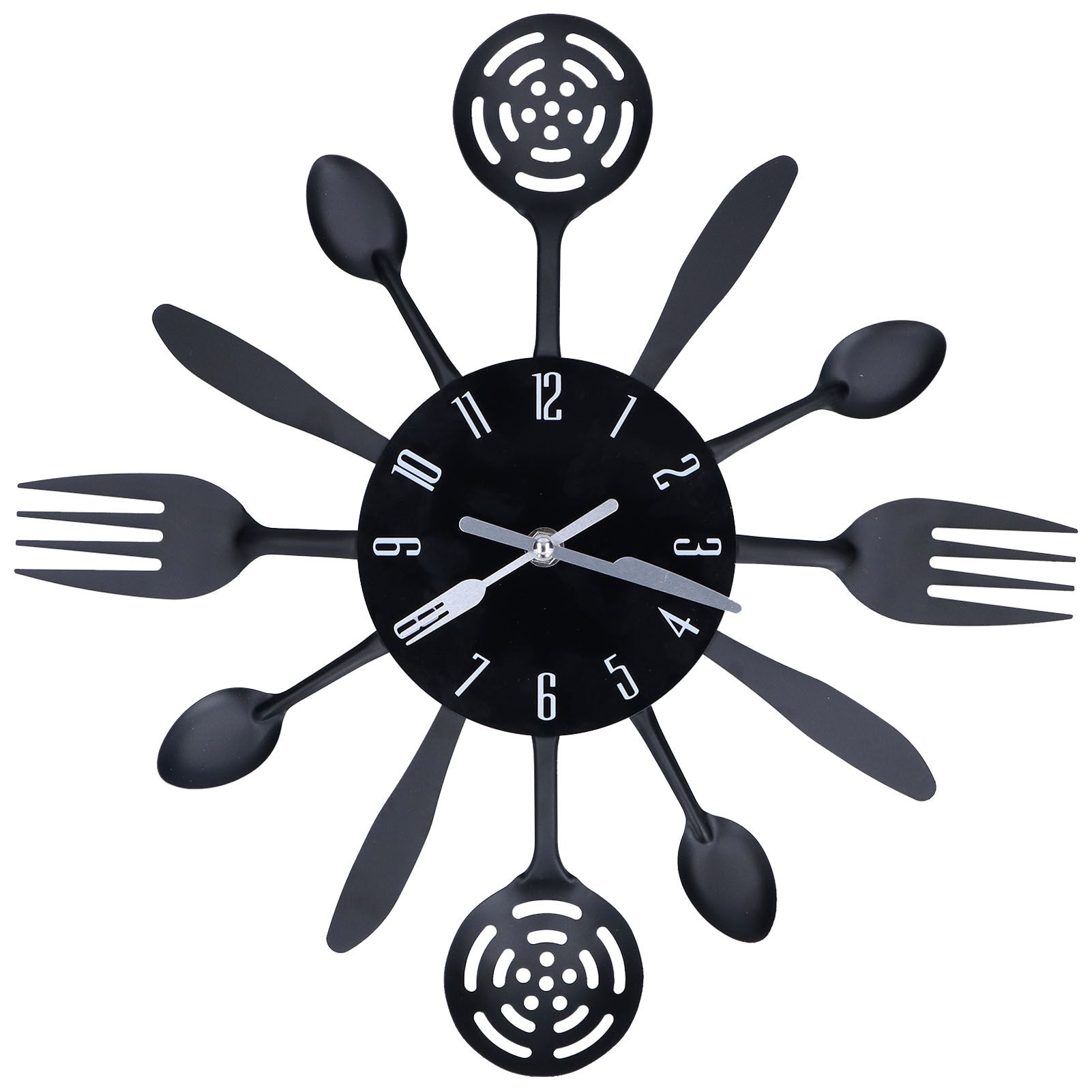 Black Kitchen Wall Clock Removable Modern Cutlery Kitchen Spoon Fork Wall view 2