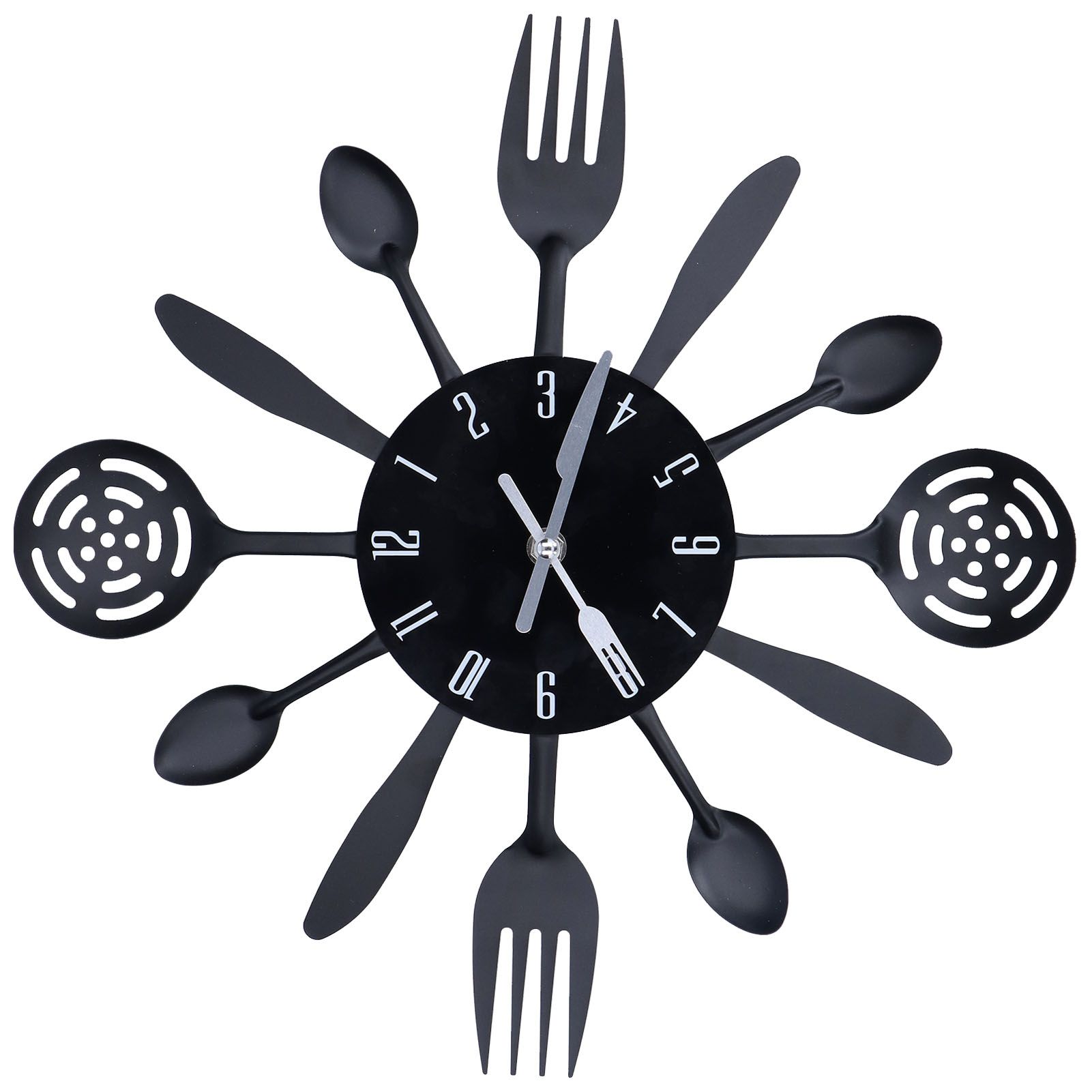 Black Kitchen Wall Clock Removable Modern Cutlery Kitchen Spoon Fork Wall view 3
