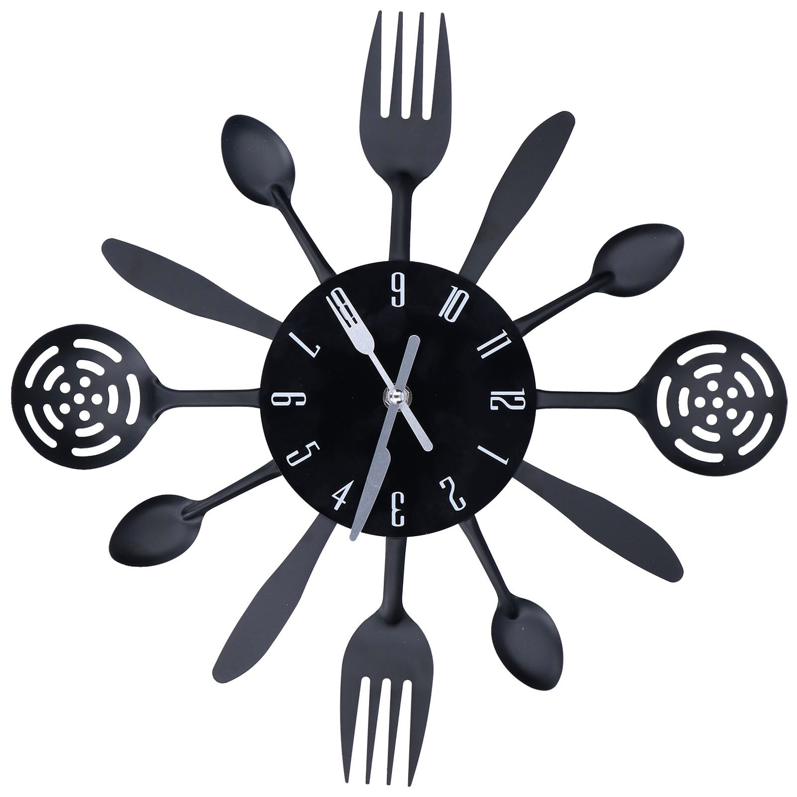 Black Kitchen Wall Clock Removable Modern Cutlery Kitchen Spoon Fork Wall view 4