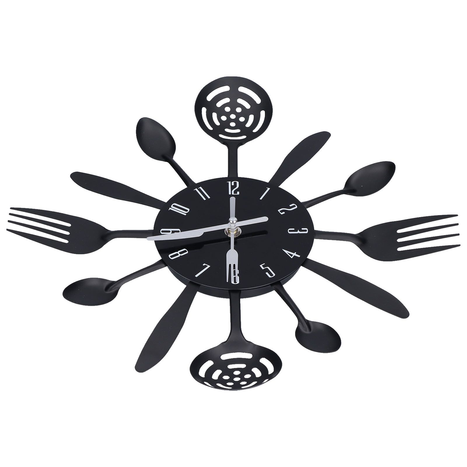 Black Kitchen Wall Clock Removable Modern Cutlery Kitchen Spoon Fork Wall view 5