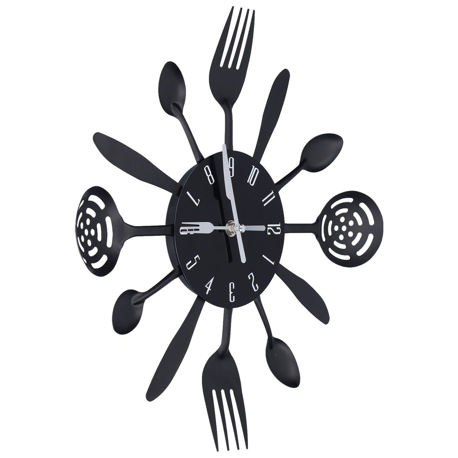 Black Kitchen Wall Clock Removable Modern Cutlery Kitchen Spoon Fork Wall view 6