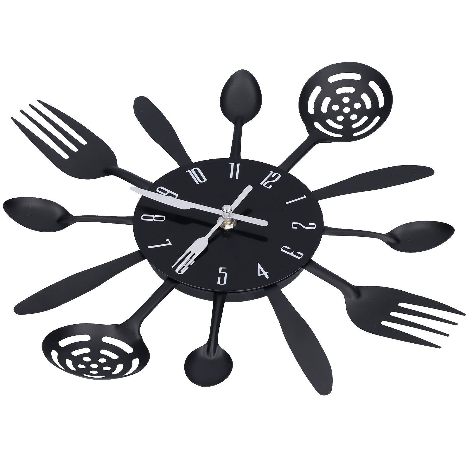 Black Kitchen Wall Clock Removable Modern Cutlery Kitchen Spoon Fork Wall view 8