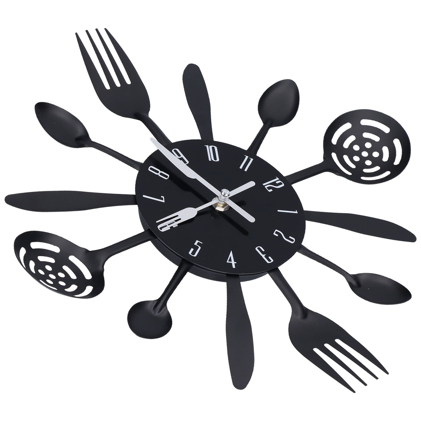 Black Kitchen Wall Clock Removable Modern Cutlery Kitchen Spoon Fork Wall view 9