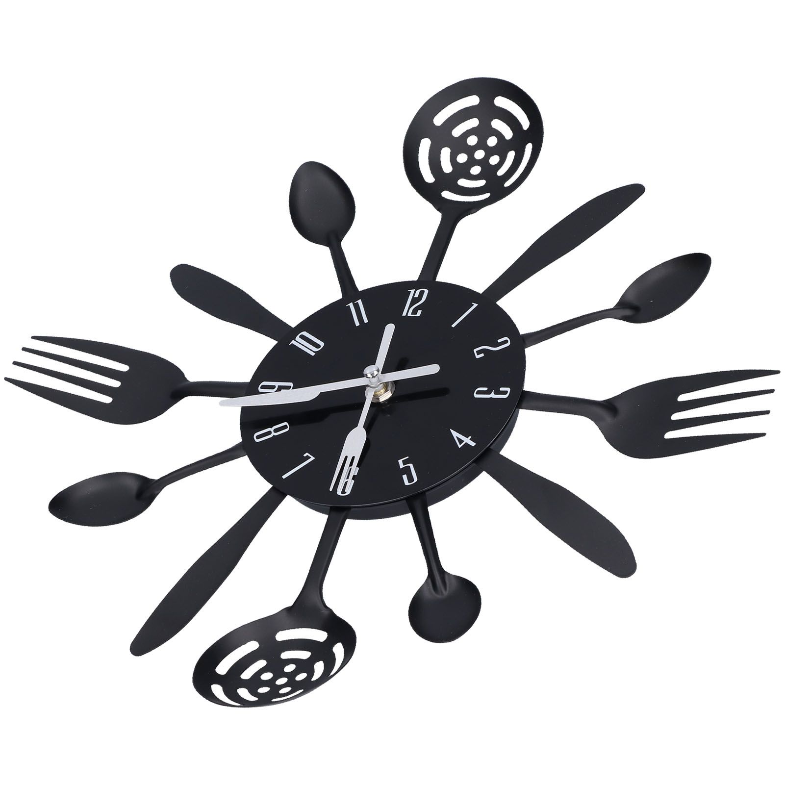 Black Kitchen Wall Clock Removable Modern Cutlery Kitchen Spoon Fork Wall view 10