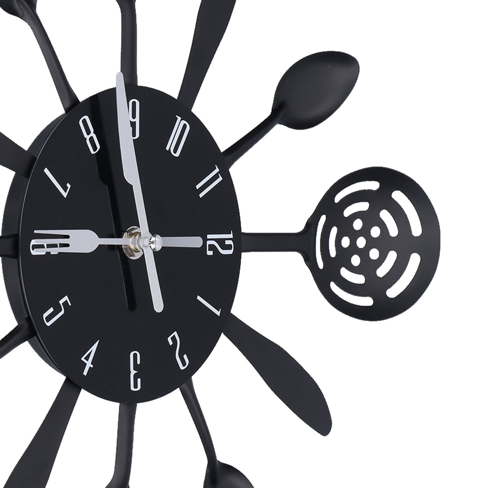Black Kitchen Wall Clock Removable Modern Cutlery Kitchen Spoon Fork Wall view 15