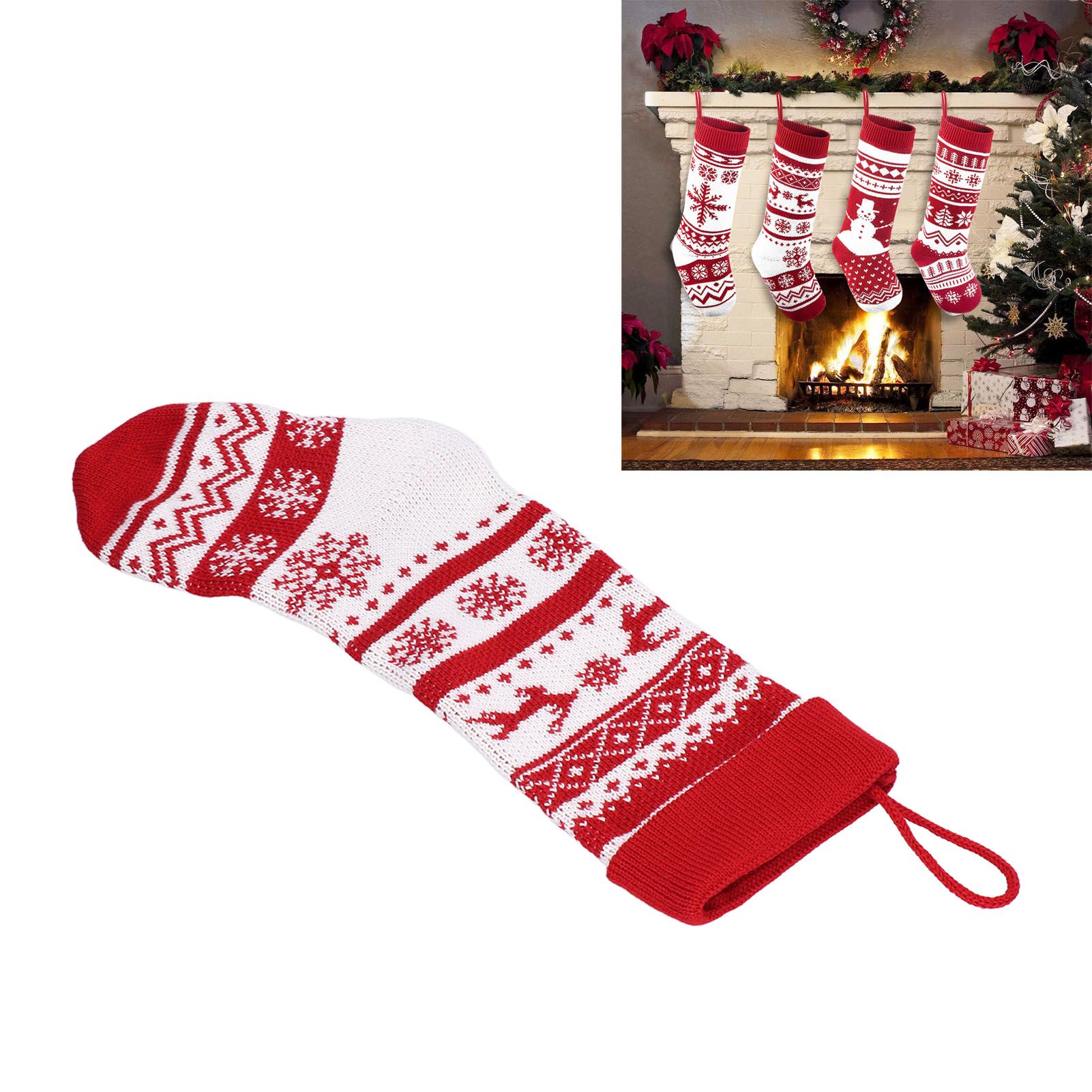 Large Knitted Christmas Stocking with Candy Bag Lovely Christmas Decorations view 11