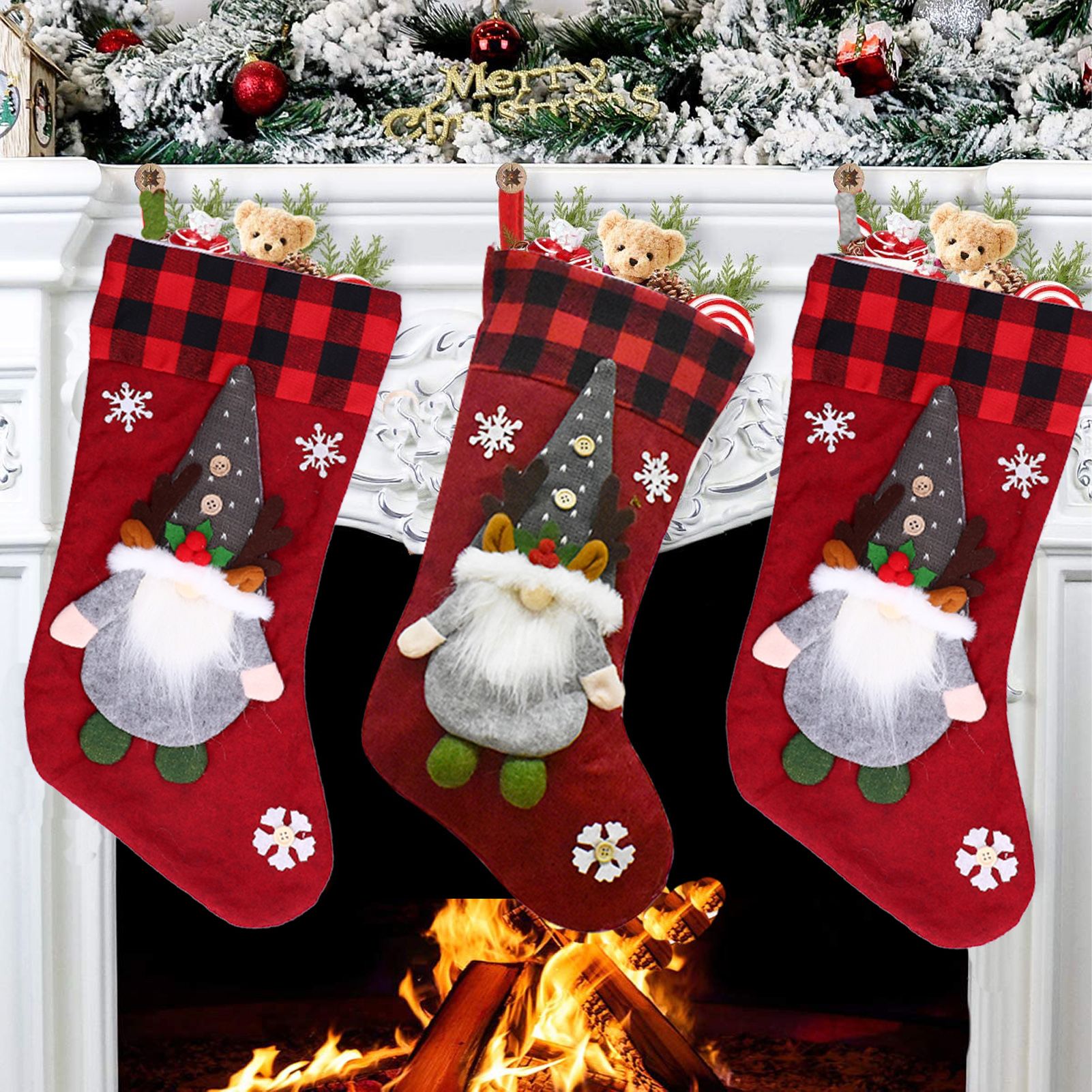 Christmas Stocking with Faceless Doll Decor Home Shop Party Xmas Tree Gift Bag view 12
