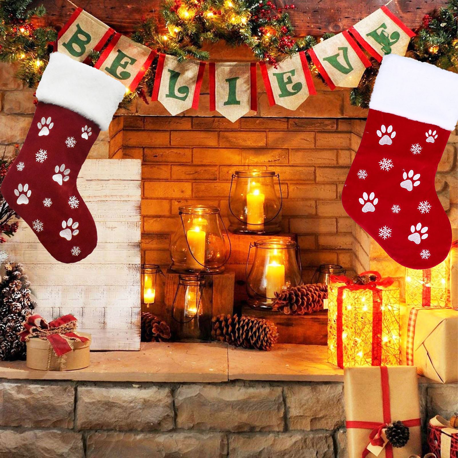 Christmas Stocking Gift Bag Xmas Tree Hanging Pendant Craft for Home Party view 12