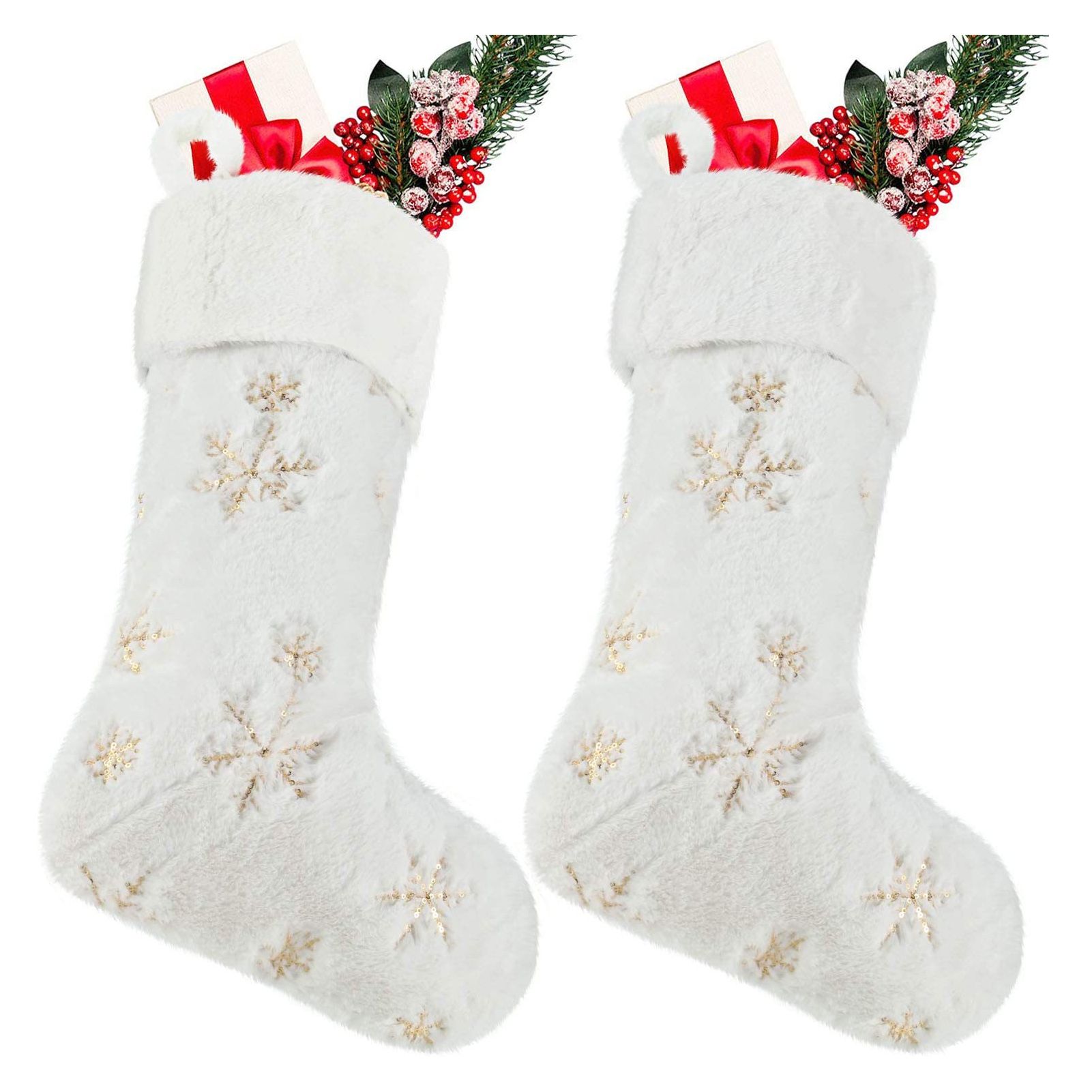 Polyester Christmas Stocking Pendant with Embroidery Snowflake Pattern Xmas view 11