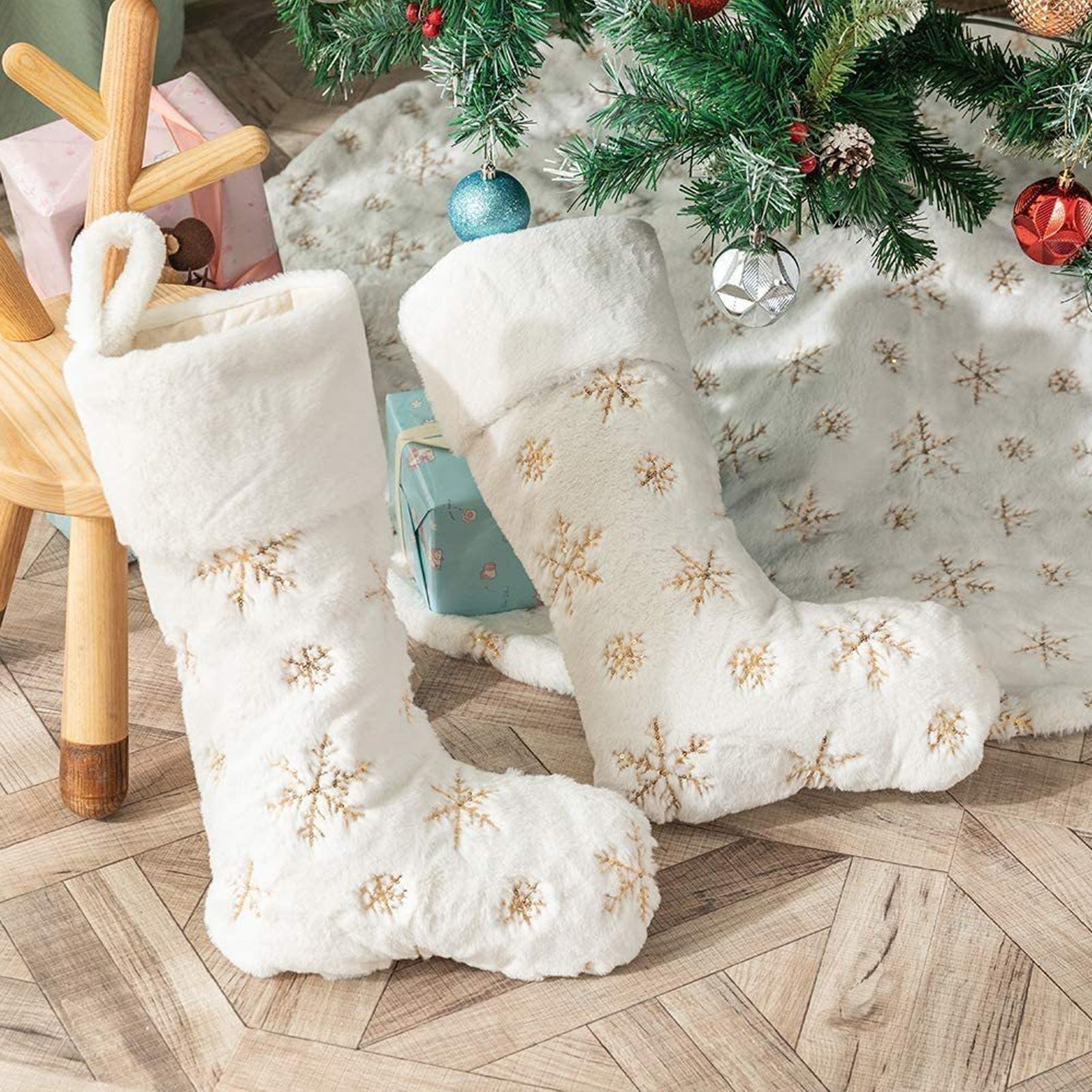 Polyester Christmas Stocking Pendant with Embroidery Snowflake Pattern Xmas view 12