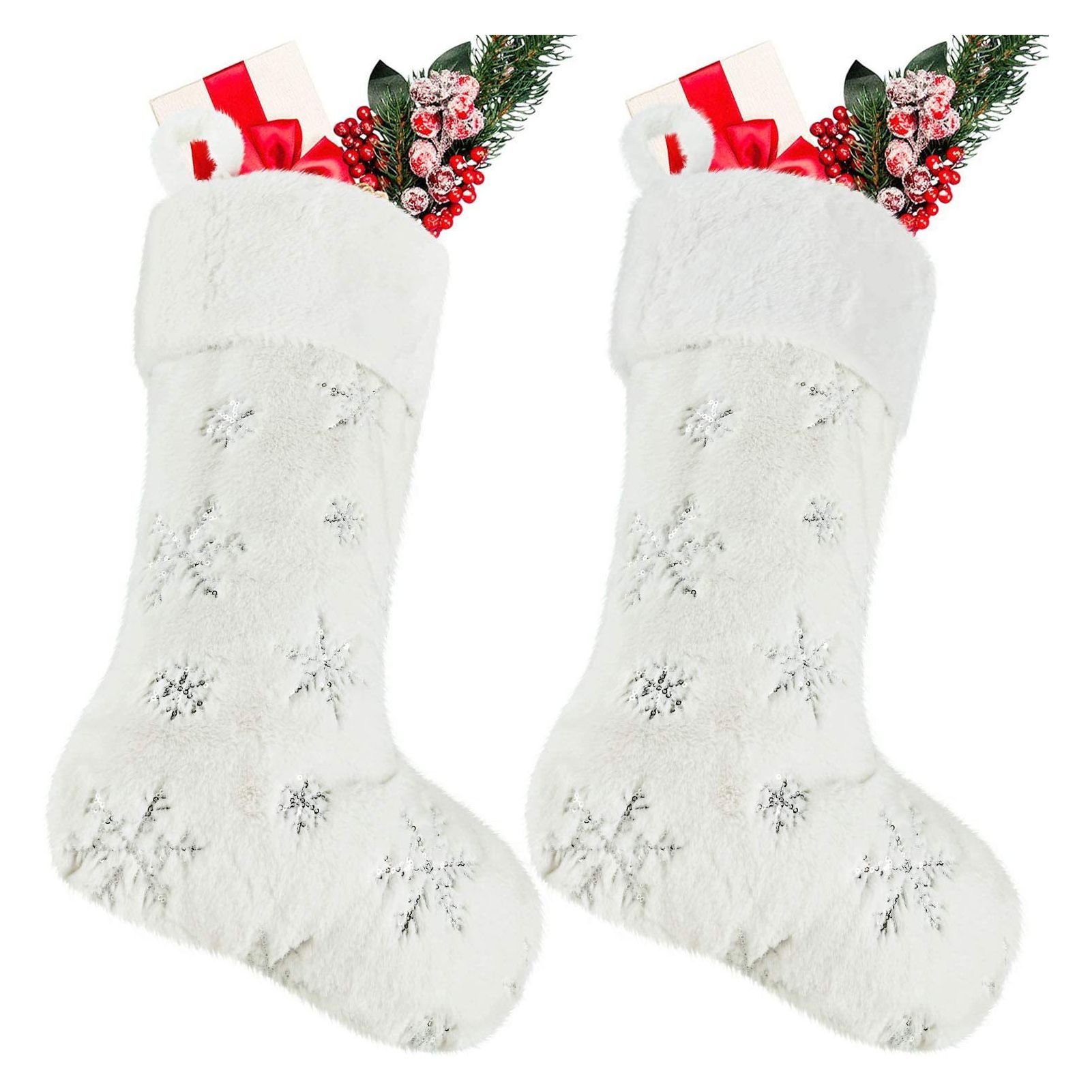 Polyester Christmas Stocking Pendant with Embroidery Snowflake Pattern Xmas view 11