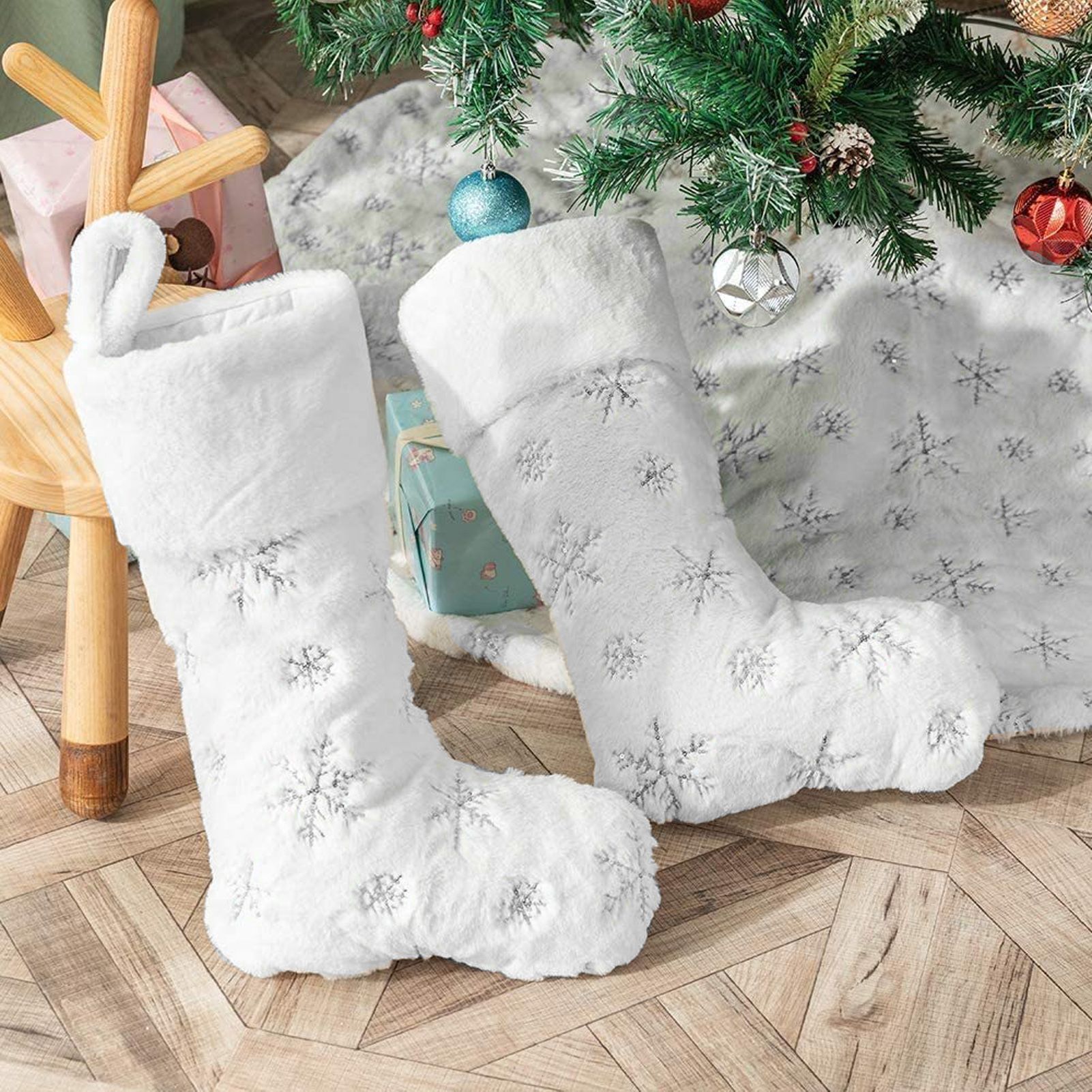 Polyester Christmas Stocking Pendant with Embroidery Snowflake Pattern Xmas view 12