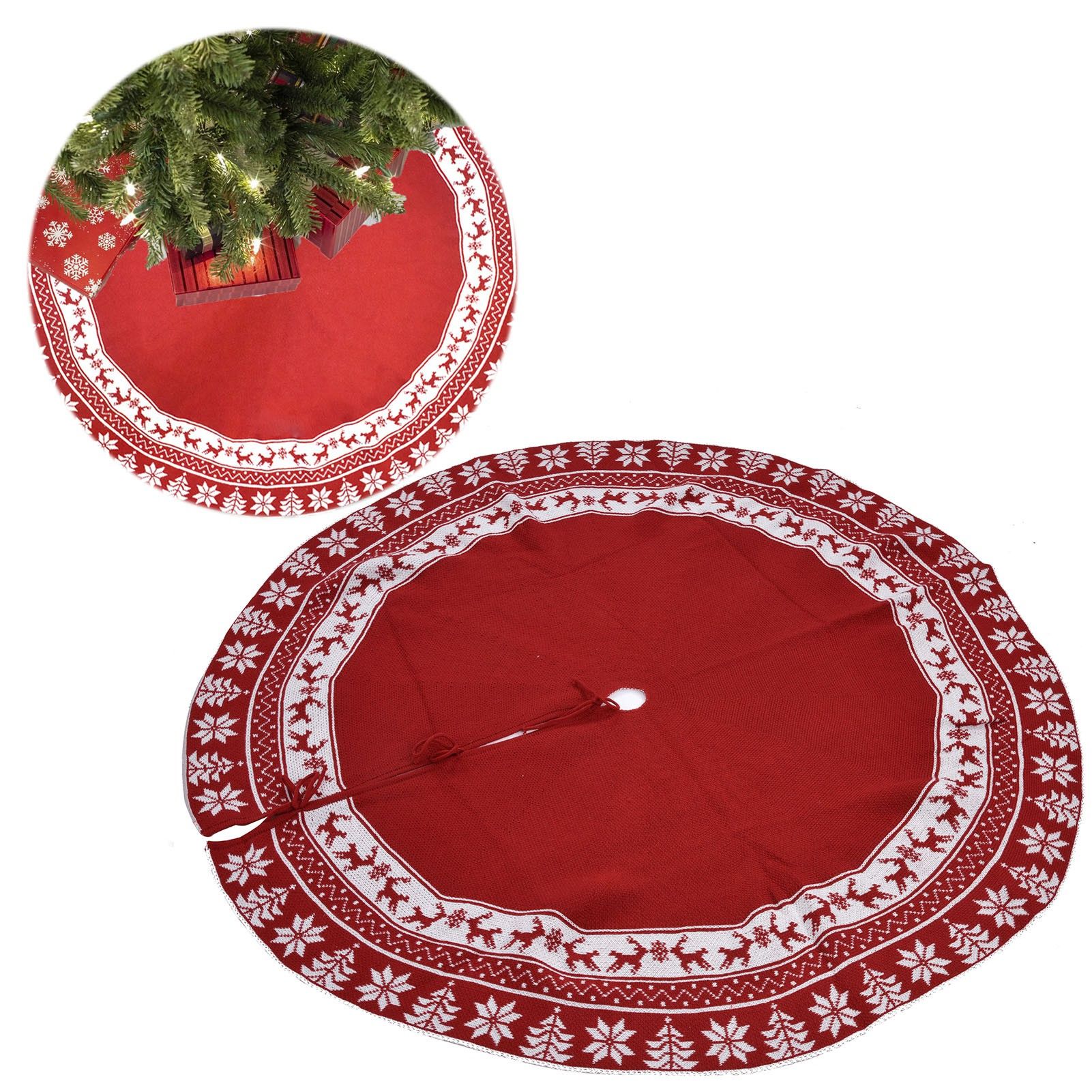 Knitted Christmas Tree Skirt Reusable Xmas Tree Stand Mat Floor Protector Home view 11