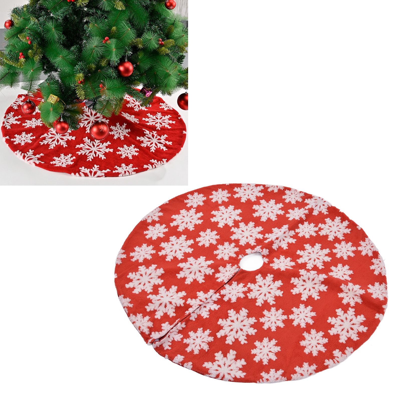 Christmas Tree Skirt White Snowflake Pattern Xmas Tree Mat for Holiday Party view 11