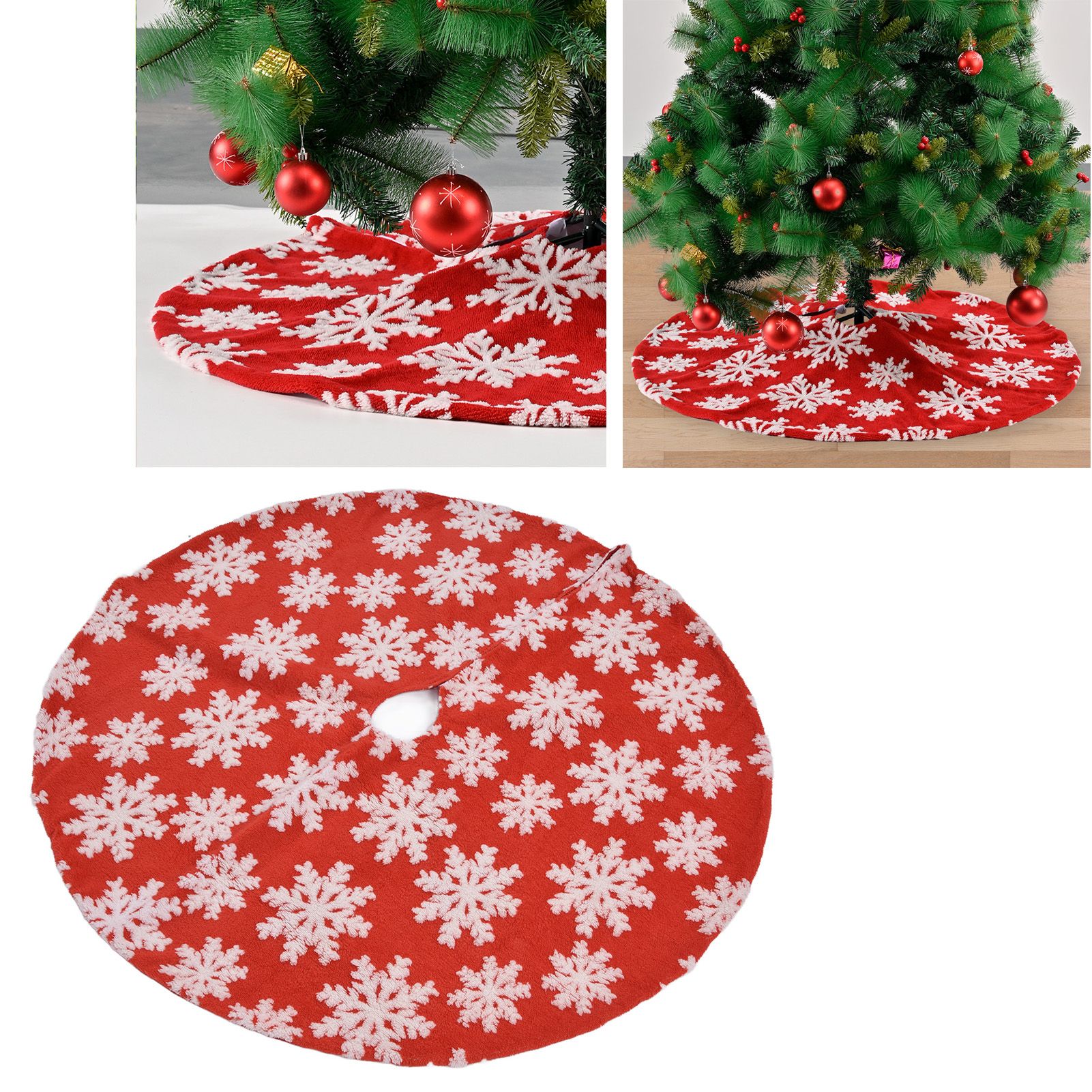 Christmas Tree Skirt White Snowflake Pattern Xmas Tree Mat for Holiday Party view 12