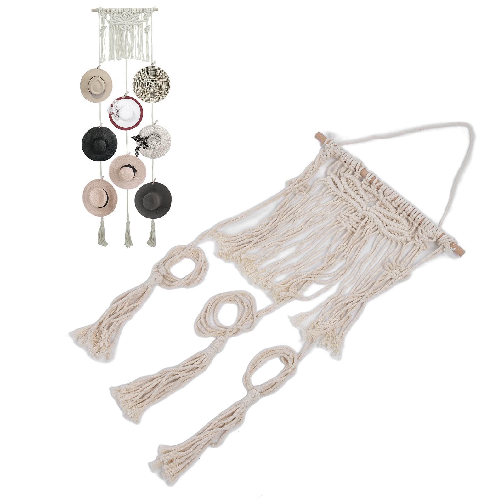 Boho Hat Wall Hanging Rack Cotton Rope Woven Bohemian Caps Holder for Home view 11