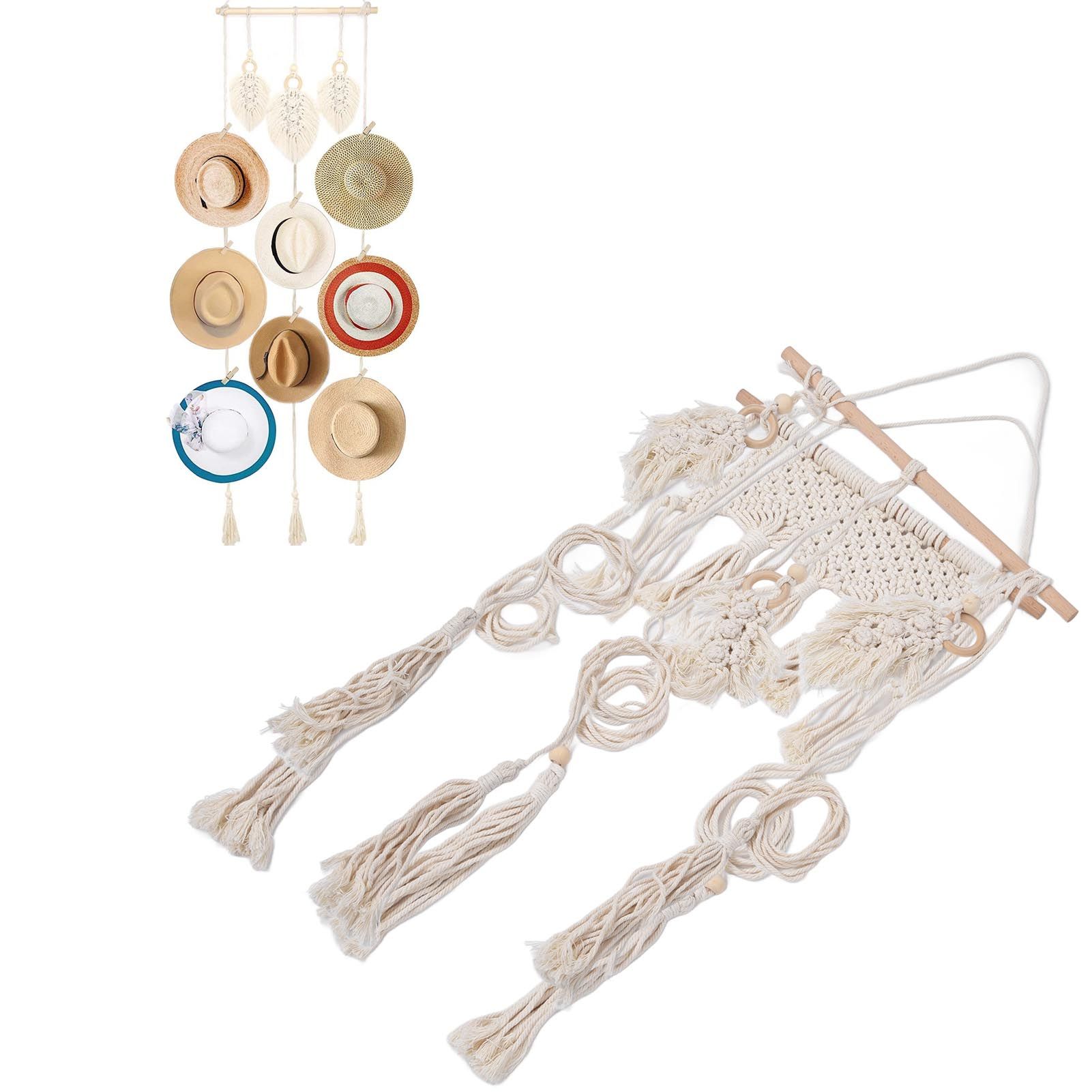 Boho Hat Wall Hanging Rack Cotton Rope Woven Bohemian Caps Holder for Home view 11
