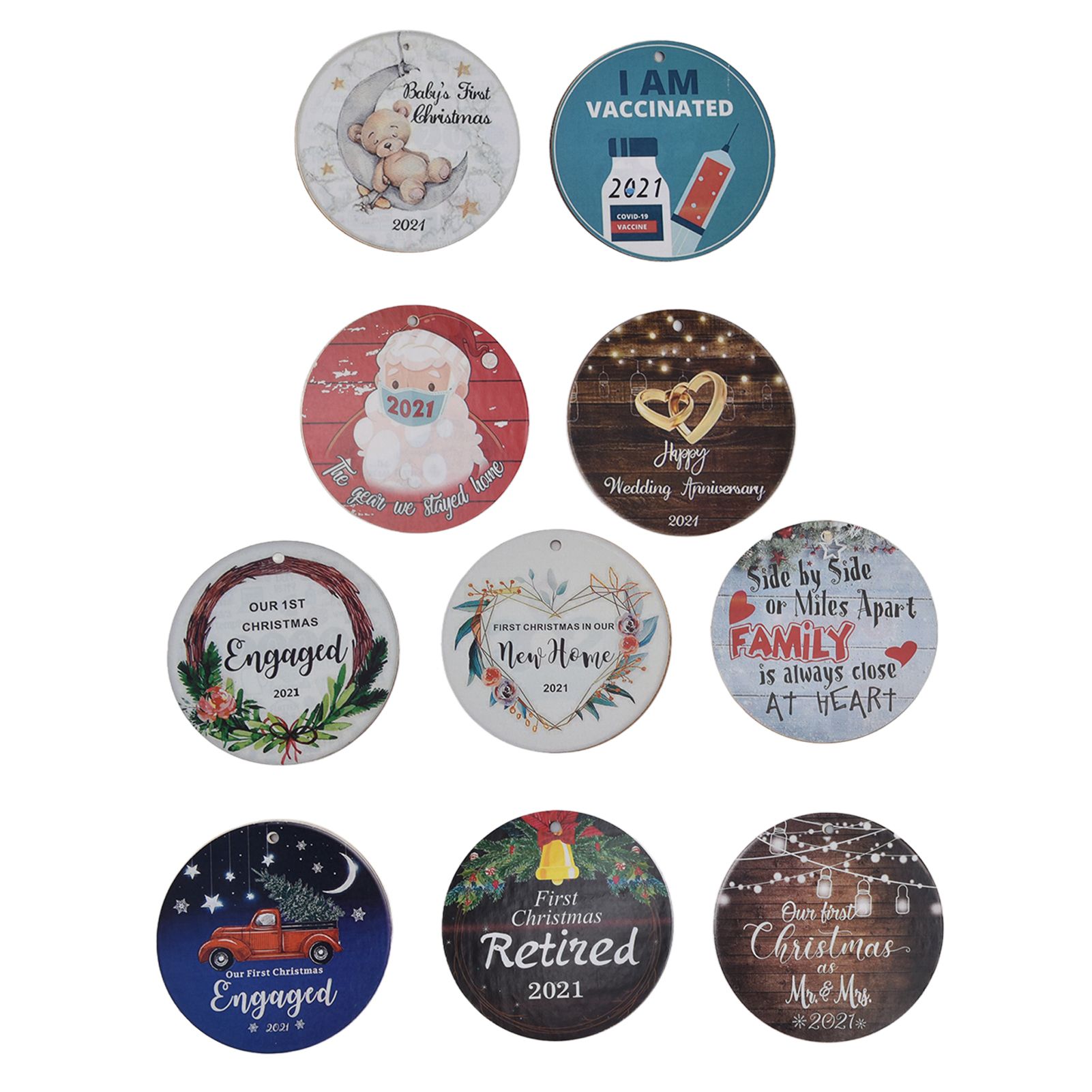 10pcs Christmas Hangings Wooden Round Beautiful Pattern Christmas Tags with view 2