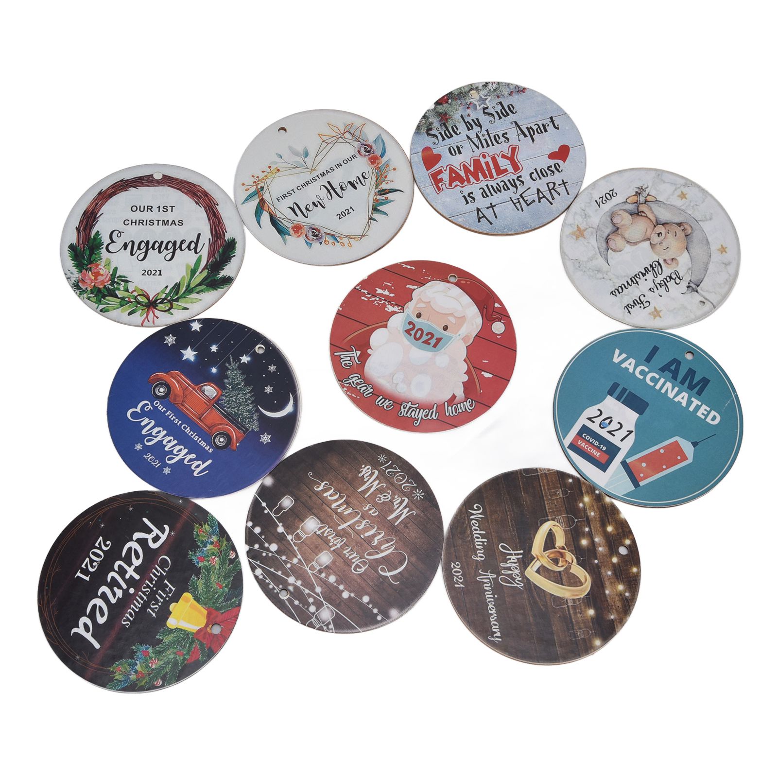 10pcs Christmas Hangings Wooden Round Beautiful Pattern Christmas Tags with view 3