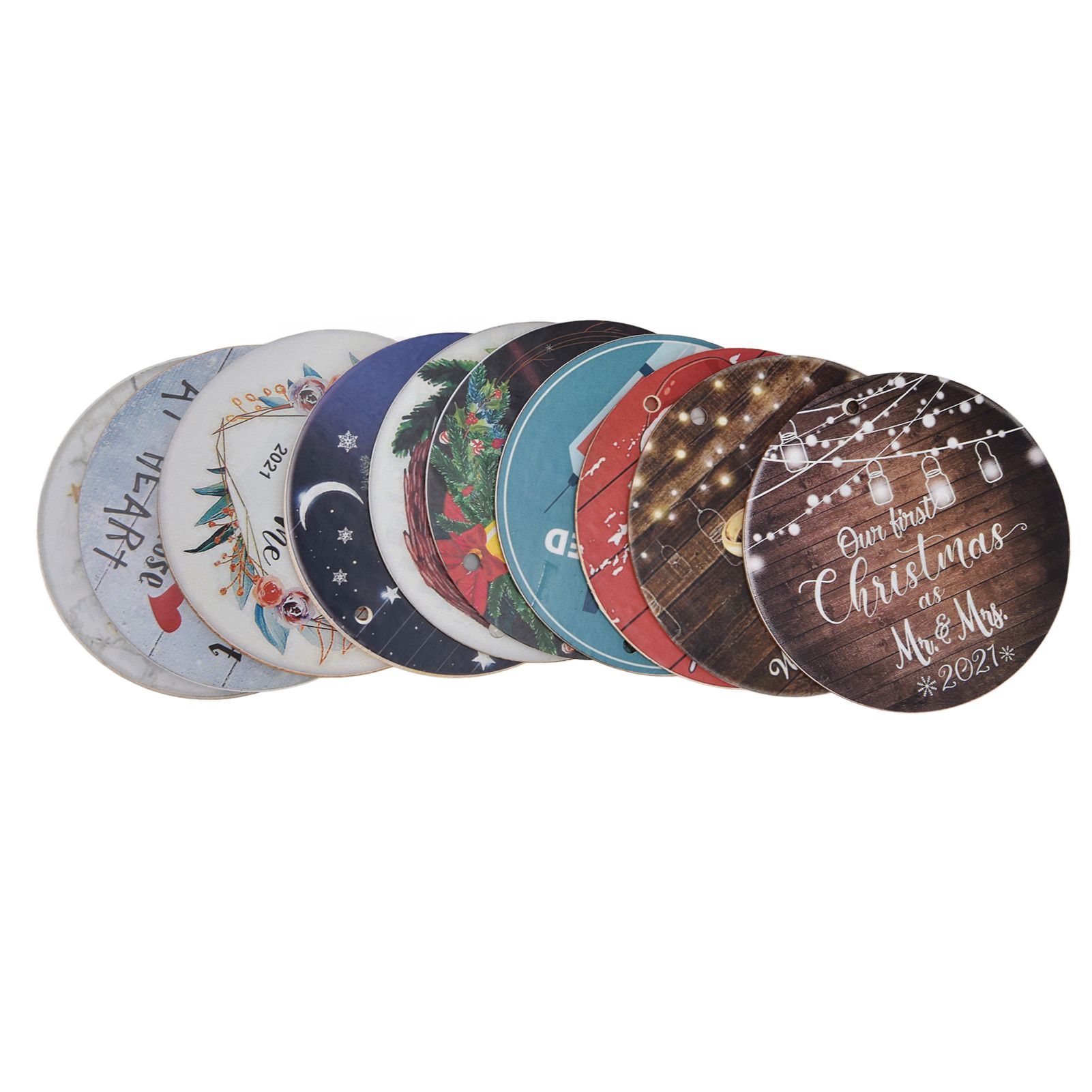 10pcs Christmas Hangings Wooden Round Beautiful Pattern Christmas Tags with view 4