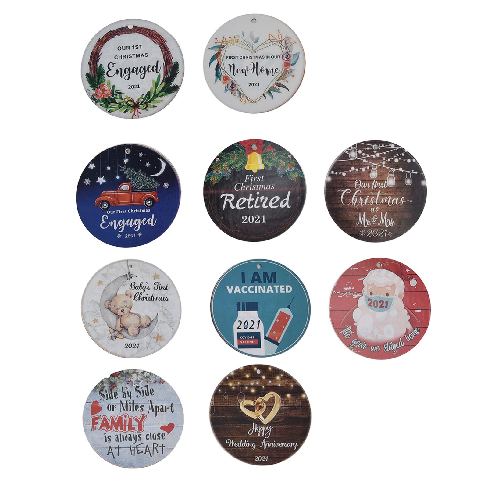10pcs Christmas Hangings Wooden Round Beautiful Pattern Christmas Tags with view 5